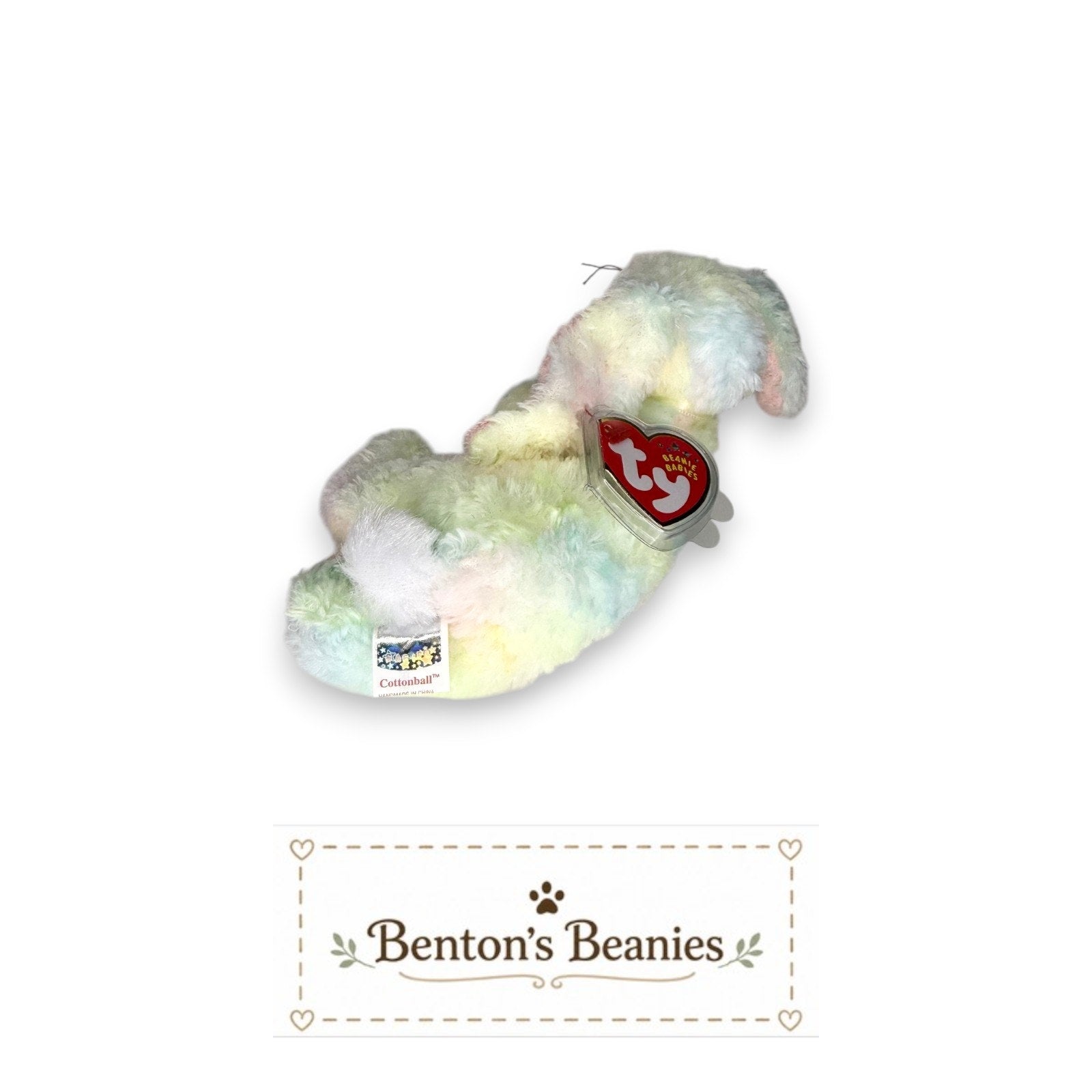 Cottonball the Rabbit TY Beanie Baby | Mint Heart & Tush Tag