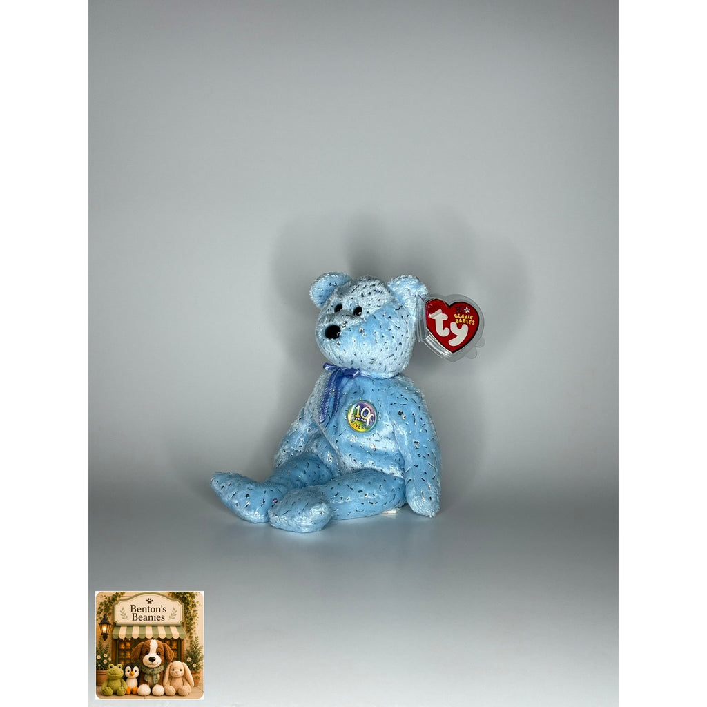 Decade the Bear Light Blue TY Beanie Baby | Mint Heart/Tush Tag