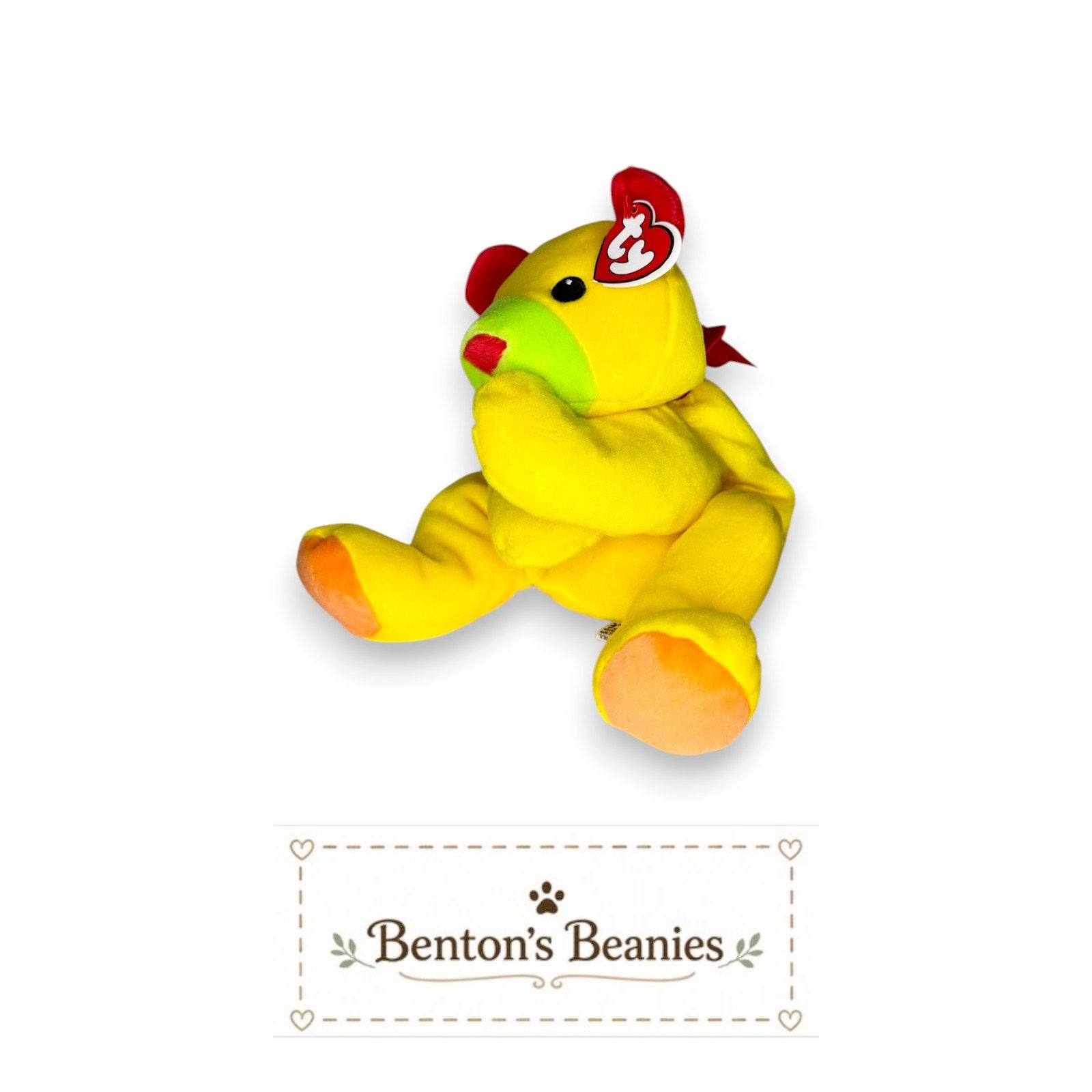 Huggy the Yellow Bear TY Pillow Pal | Mint Heart & Tush Tag