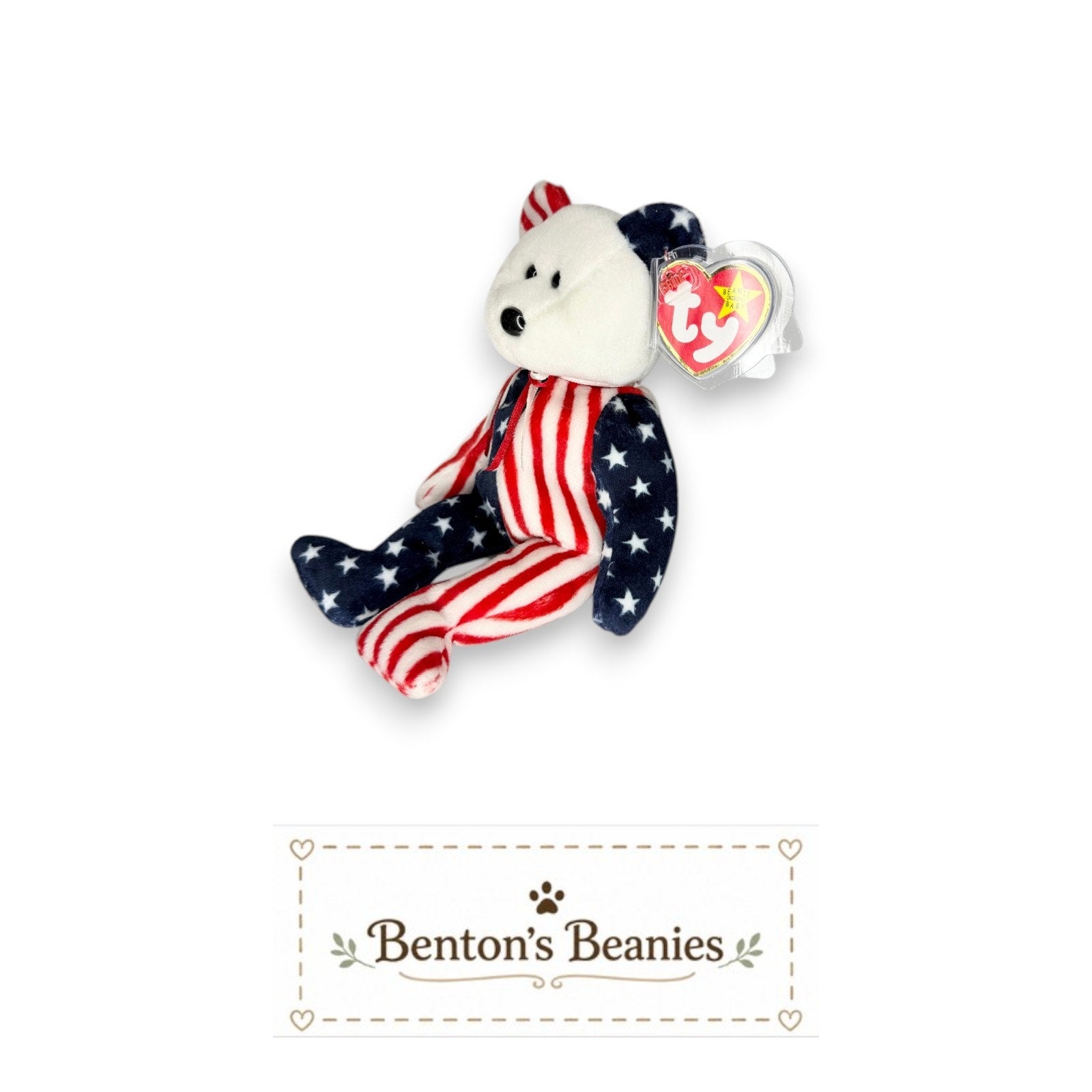 Spangle the Bear TY Beanie Baby | Mint Heart & Tush Tag
