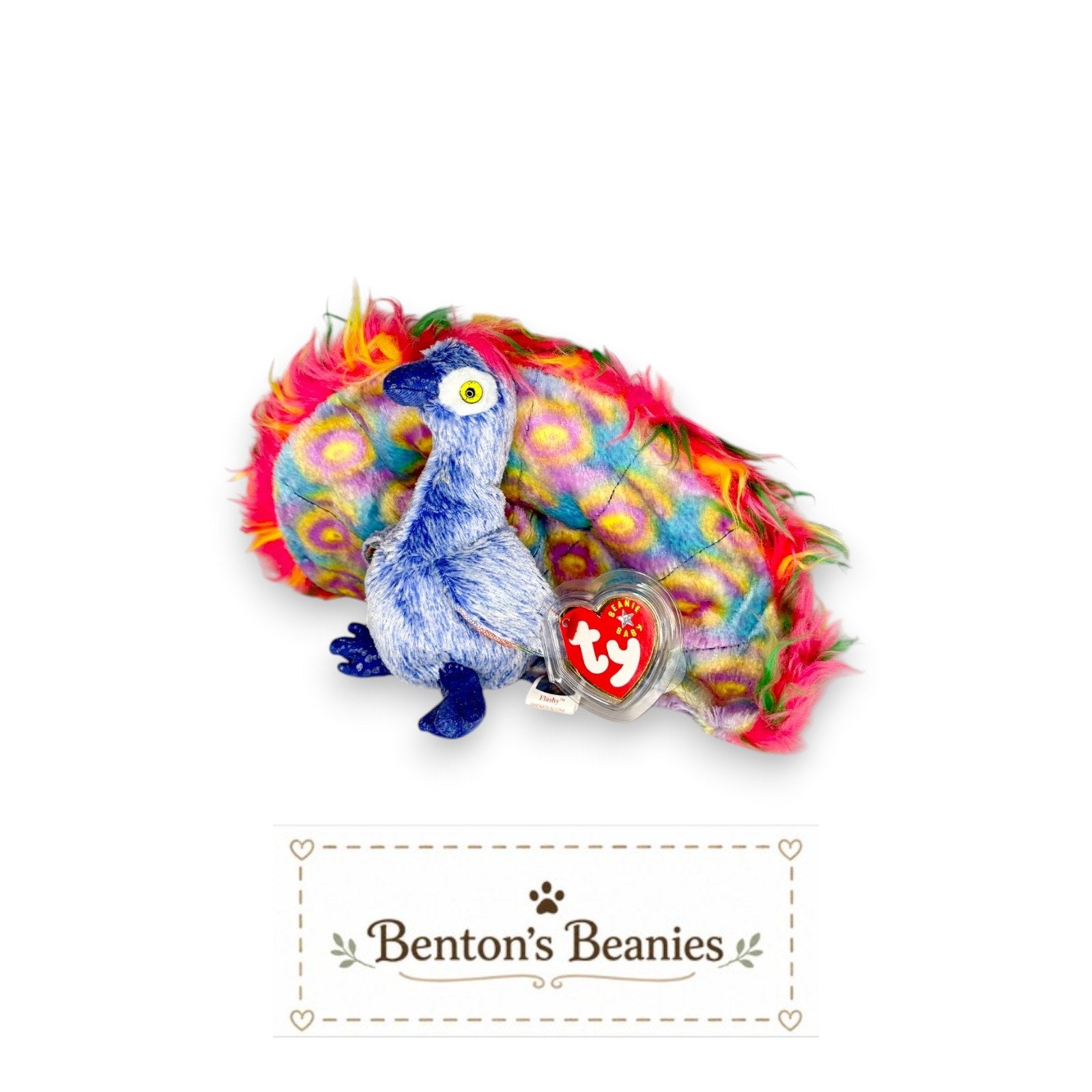 Flashy the Peacock TY Beanie Baby | Mint Heart & Tush Tag