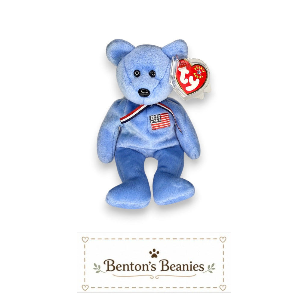 America the Bear TY Beanie Baby | Mint Heart/Tush Tag