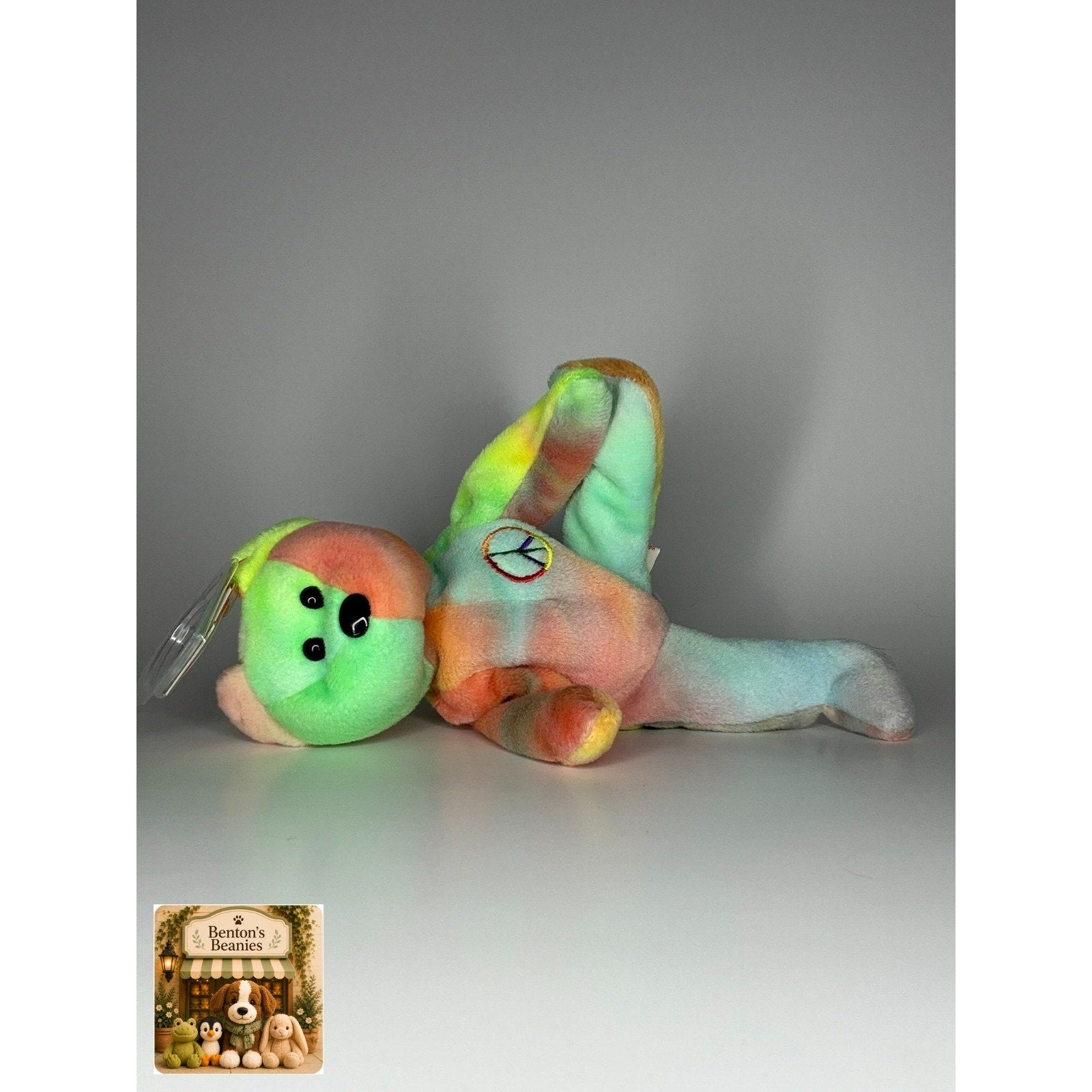 Peace the Bear TY Beanie Baby | Mint Heart & Tush Tag
