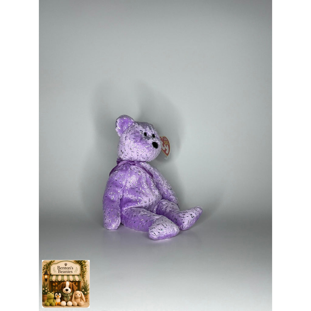 Decade the Bear Purple TY Beanie Baby | Mint Heart/Tush Tag