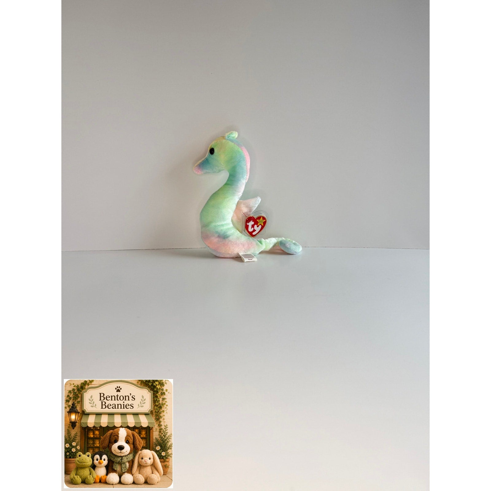 Neon the Seahorse TY Beanie Baby | Mint Heart & Tush Tag
