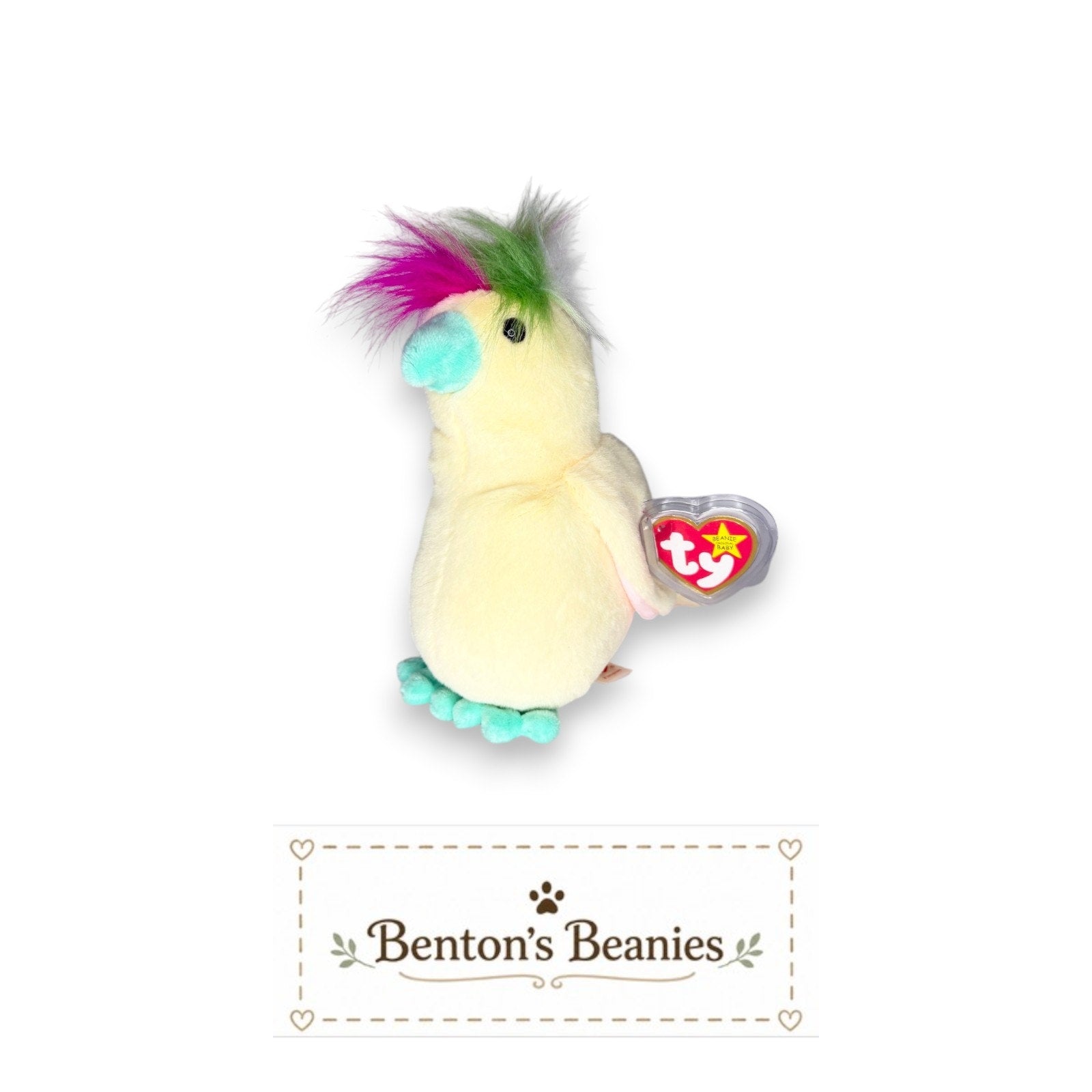 Pompom the Cockatoo TY Beanie Baby | Mint Heart & Tush Tag