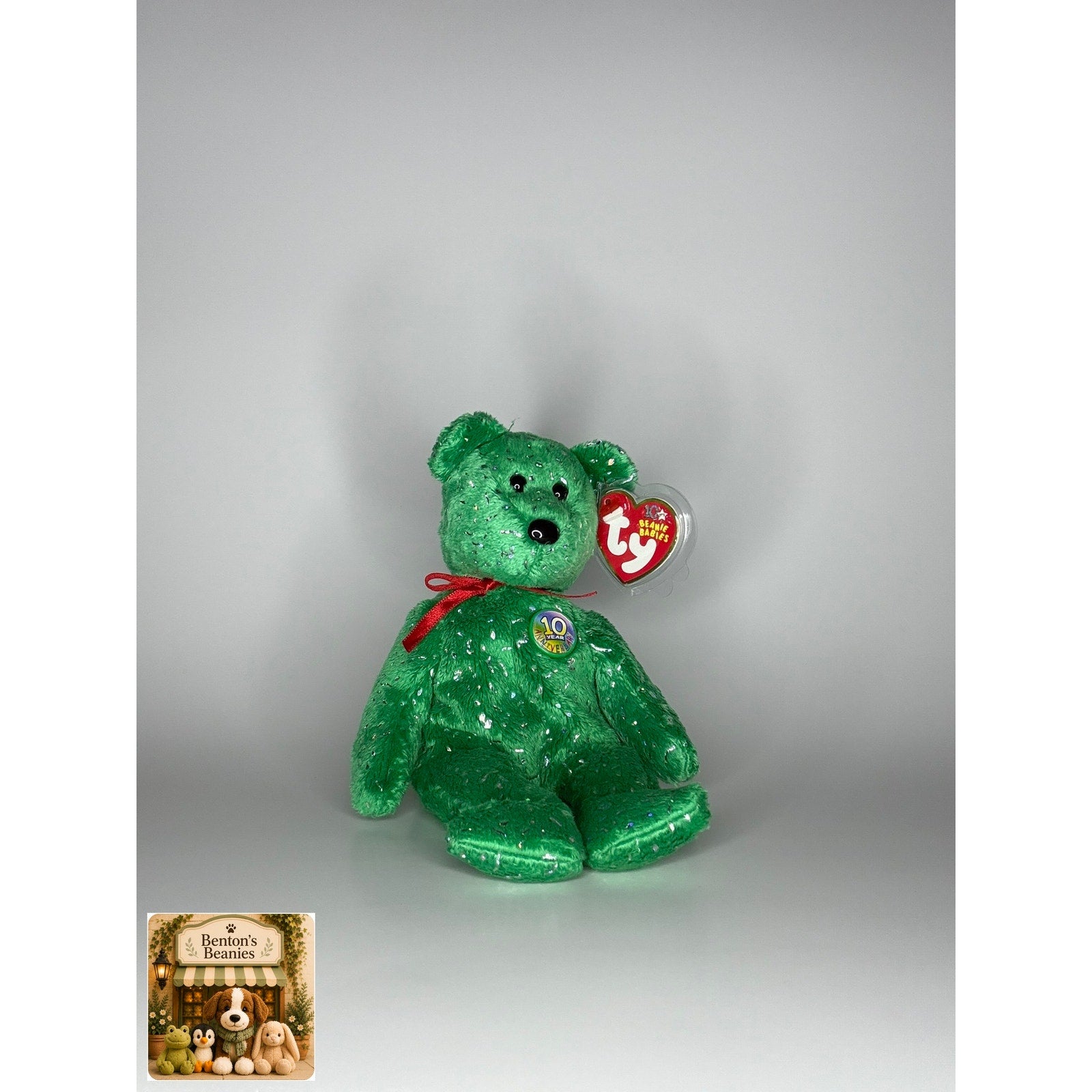 Decade the Bear Green TY Beanie Baby | Mint Heart/Tush Tag