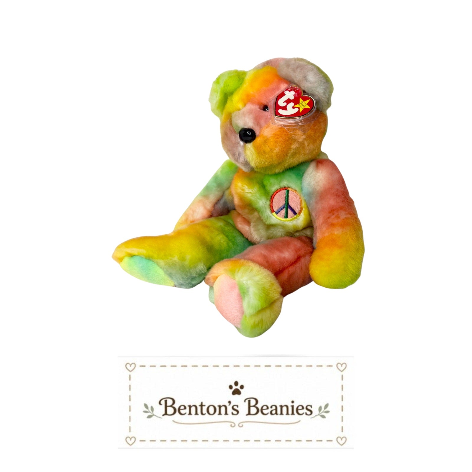 Peace Bear (Dark) TY Beanie Buddies | Mint Heart & Tush Tags