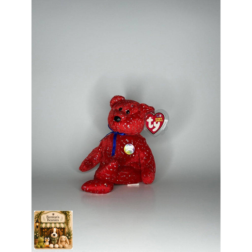 Decade the Bear Red TY Beanie Baby | Mint Heart/Tush Tag