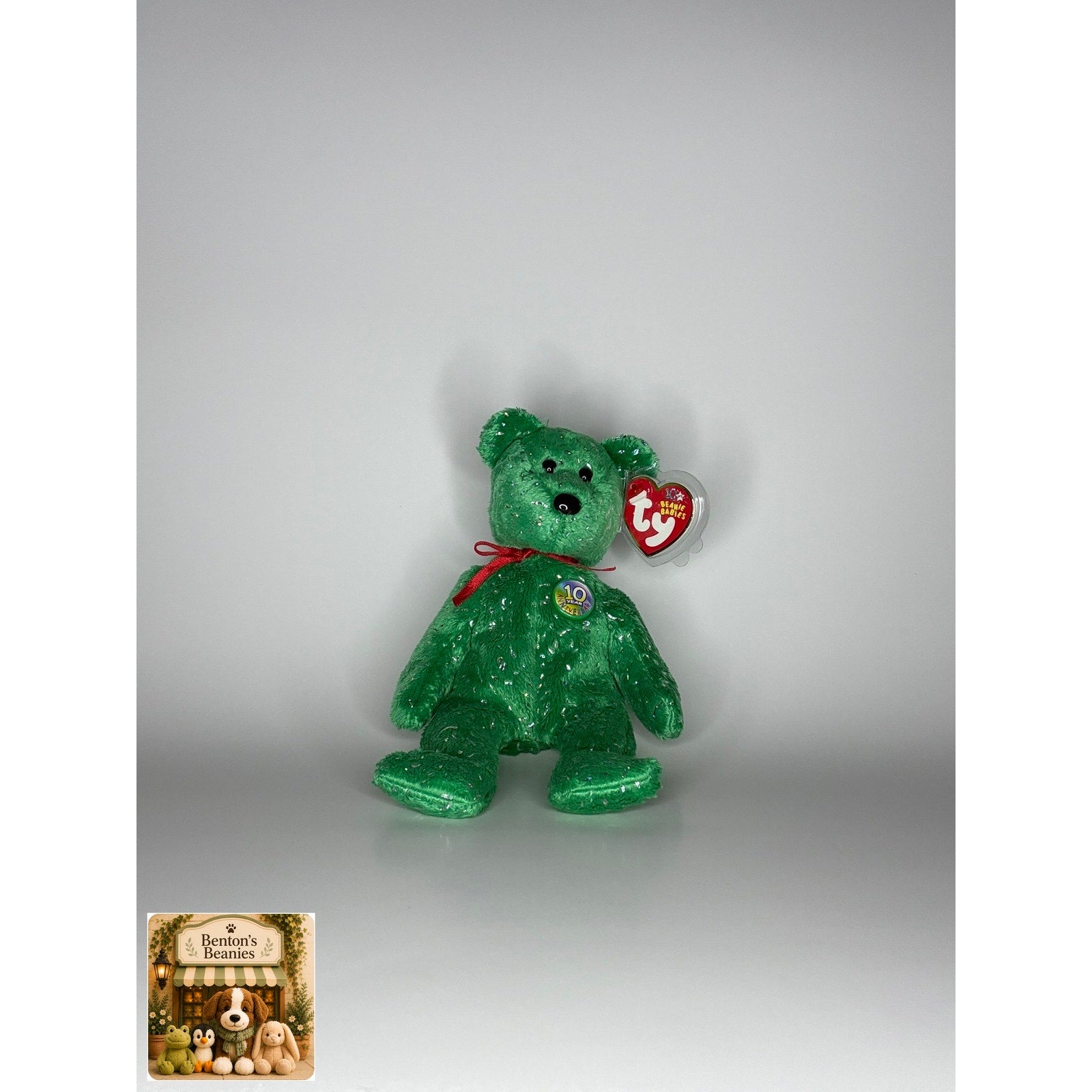 Decade the Bear Green TY Beanie Baby | Mint Heart/Tush Tag