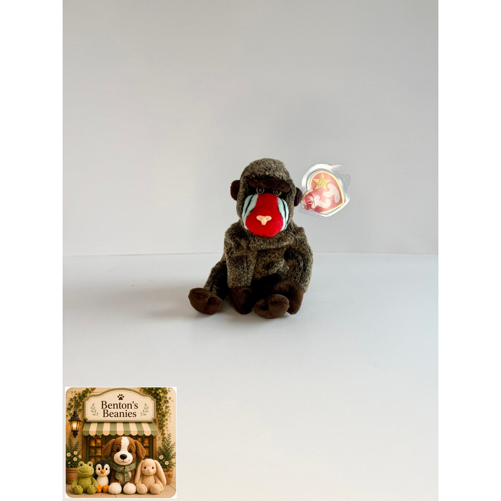 Cheeks the Baboon TY Beanie Baby | Mint Heart & Tush Tag