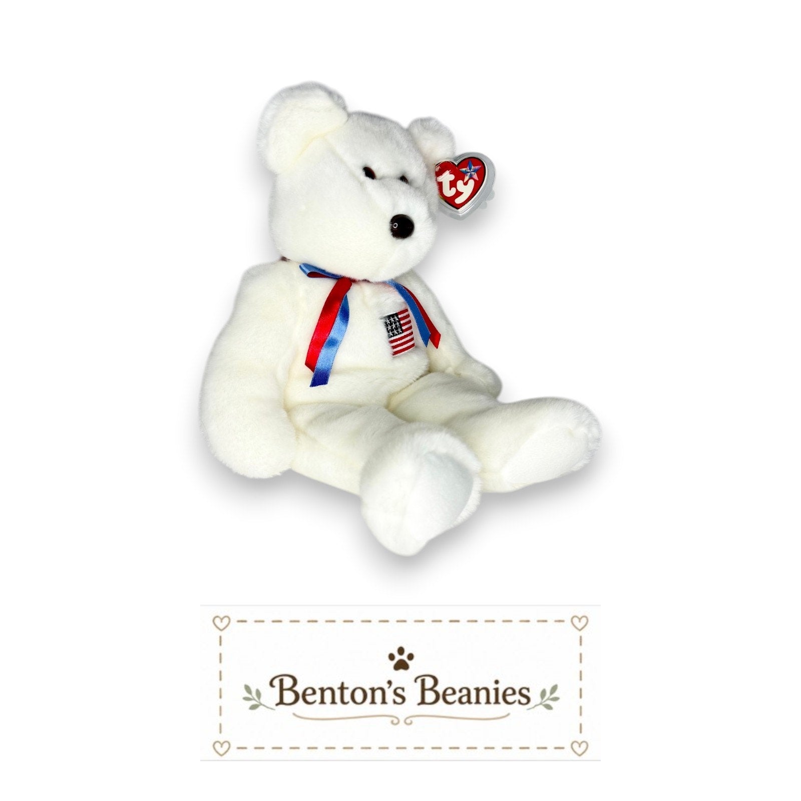 Libearty the Bear TY Beanie Buddies | Mint Heart & Tush Tag