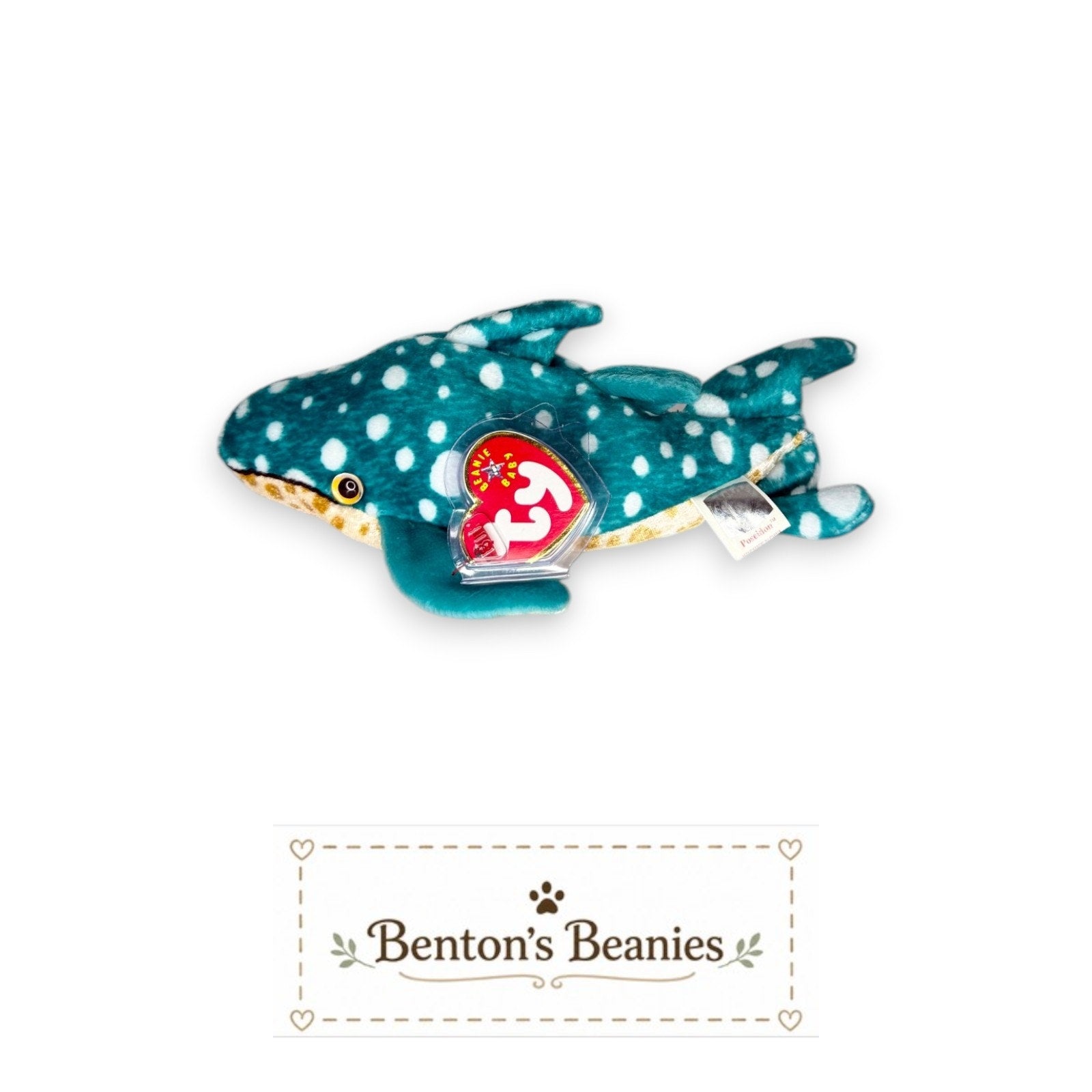 Posedian the Whale Shark TY Beanie Baby | Mint Heart/Tush Tag