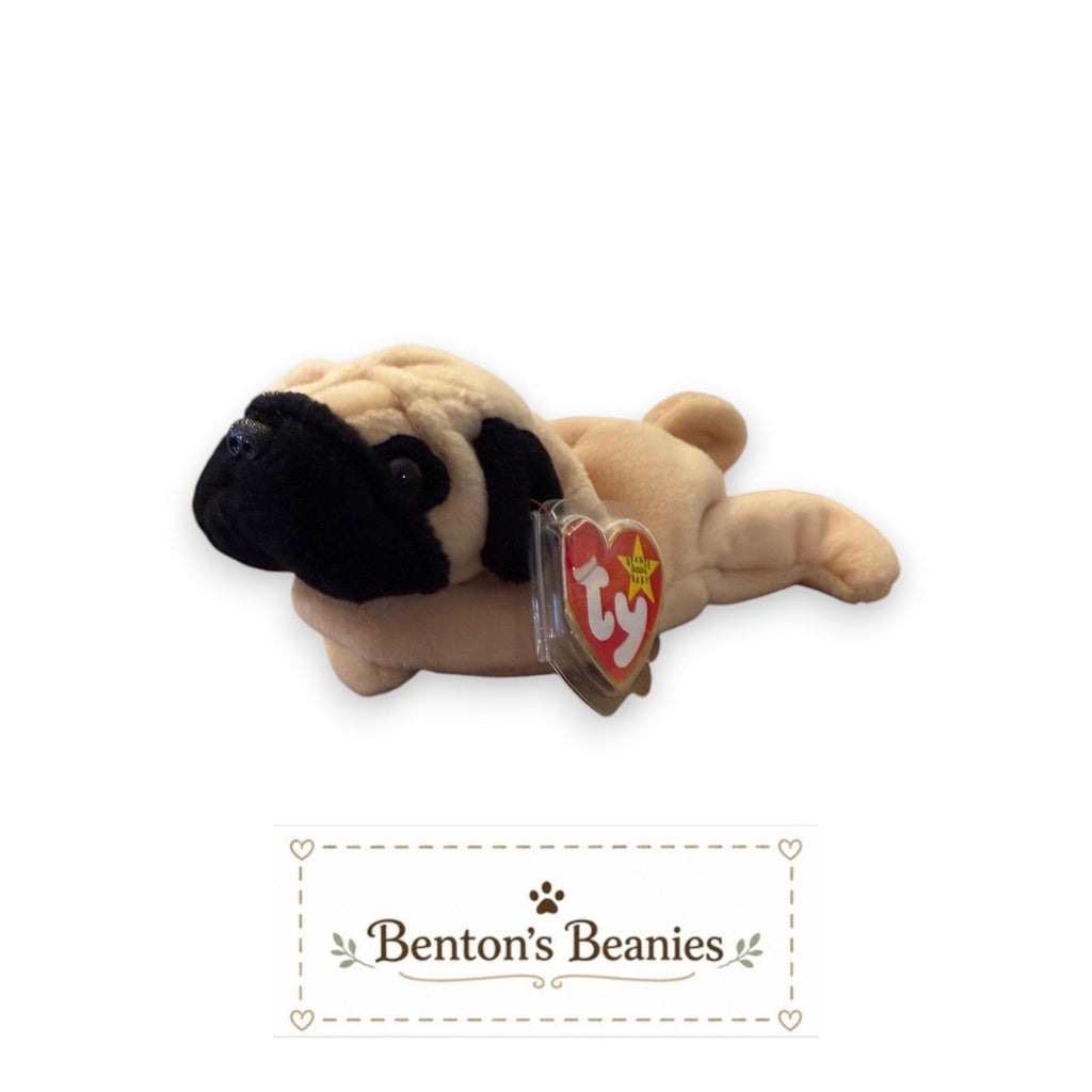 Pugsly the Pug Dog TY Beanie Baby | Mint Heart & Tush Tag
