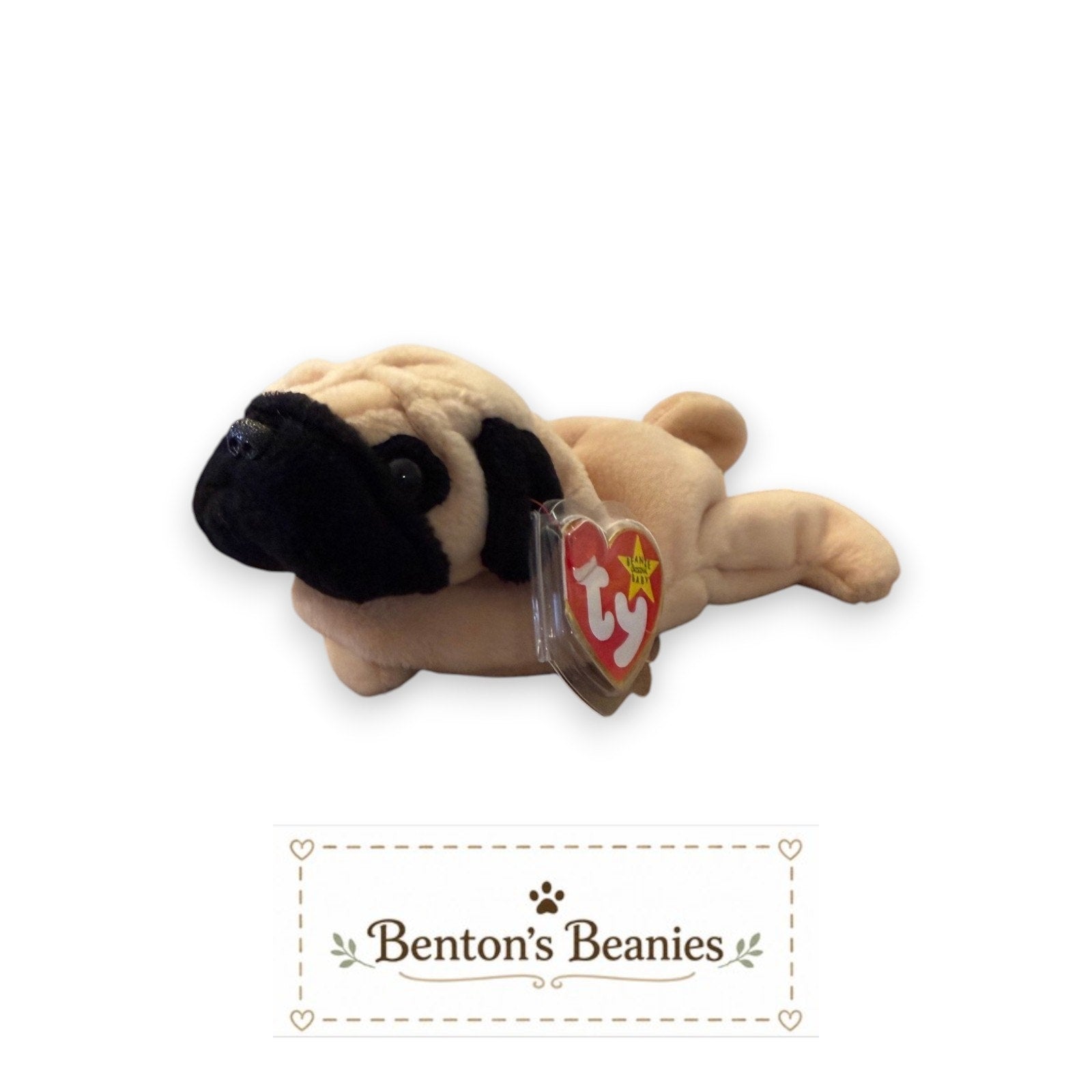 Pugsly the Pug Dog TY Beanie Baby | Mint Heart & Tush Tag