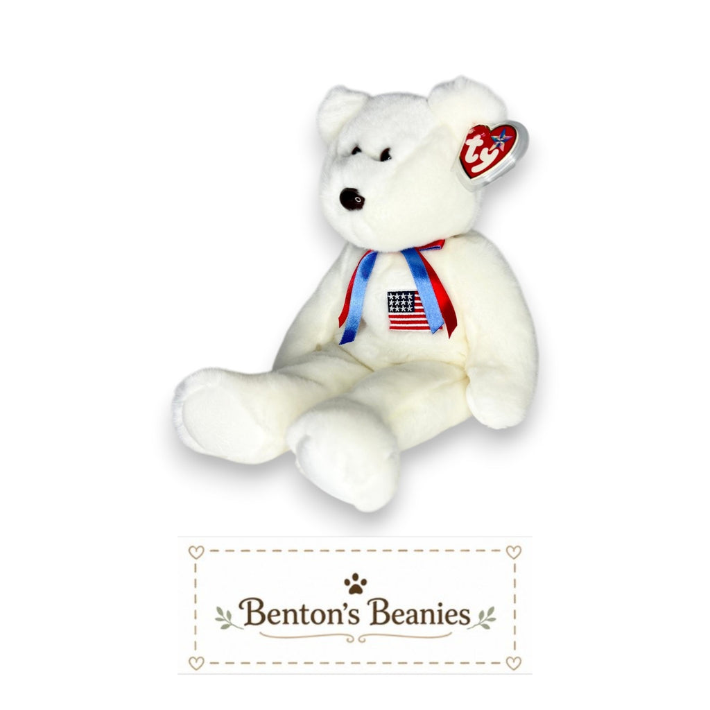 Libearty the Bear TY Beanie Buddies | Mint Heart & Tush Tag