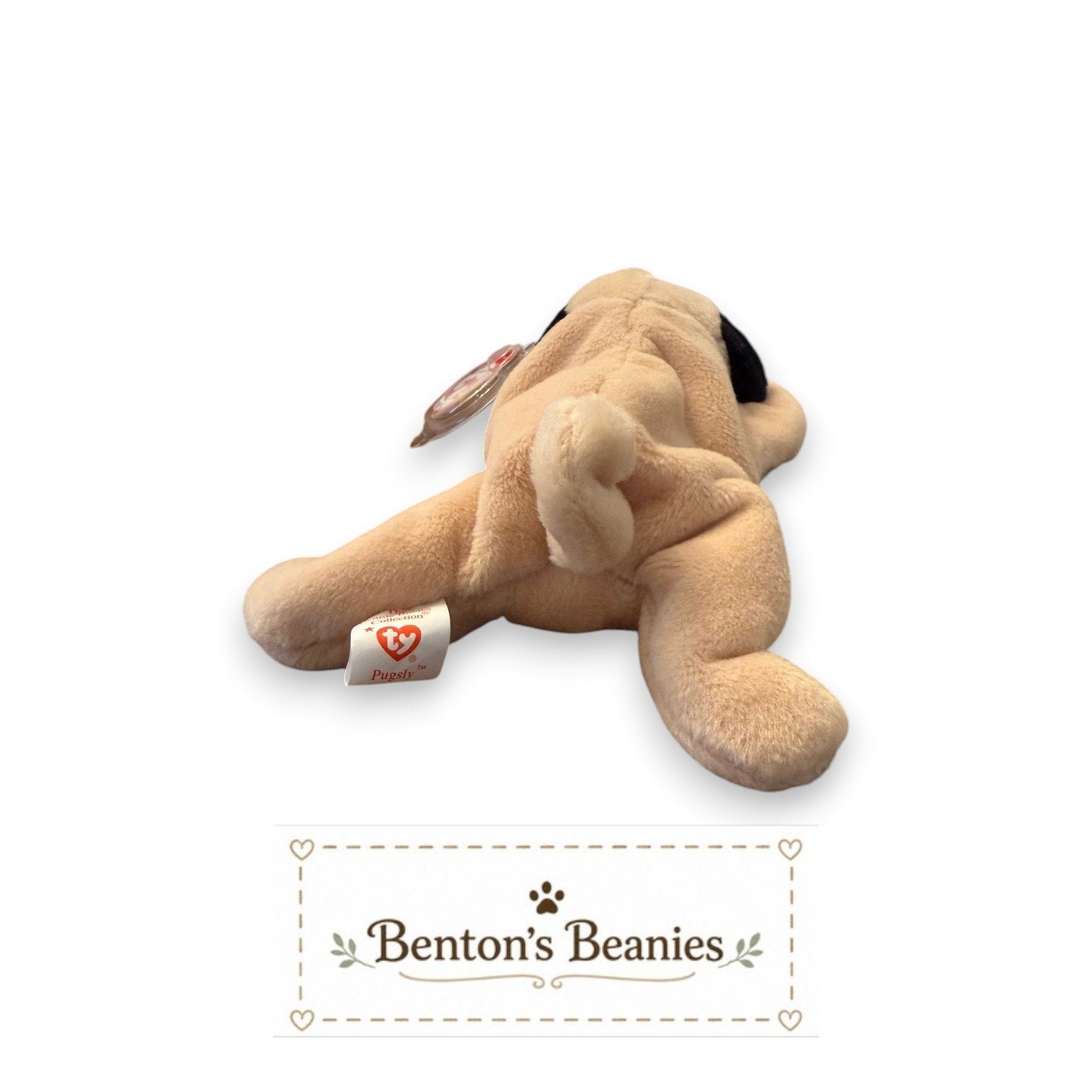 Pugsly the Pug Dog TY Beanie Baby | Mint Heart & Tush Tag