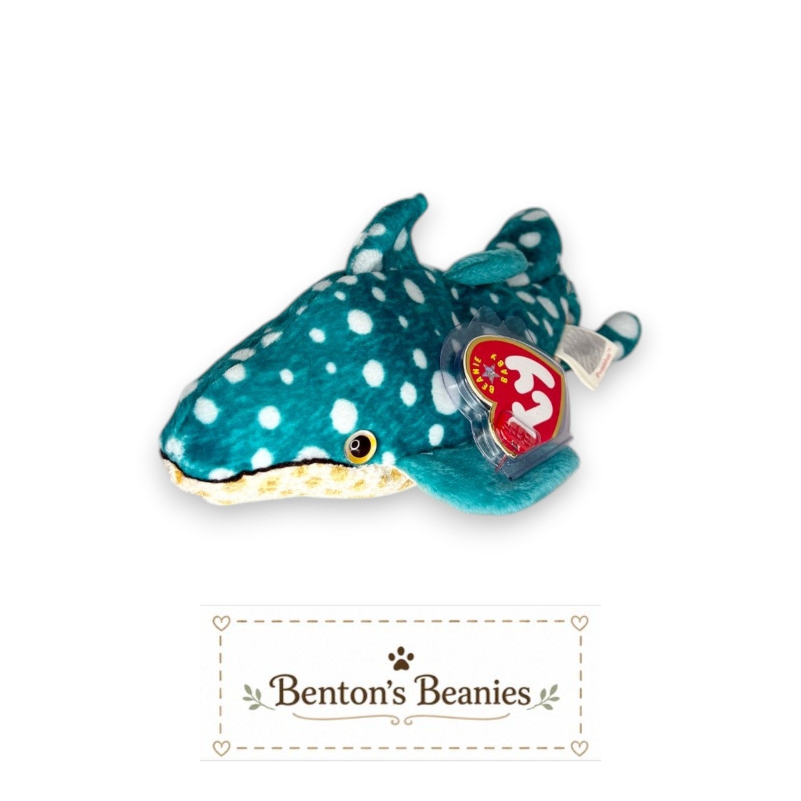 Posedian the Whale Shark TY Beanie Baby | Mint Heart/Tush Tag