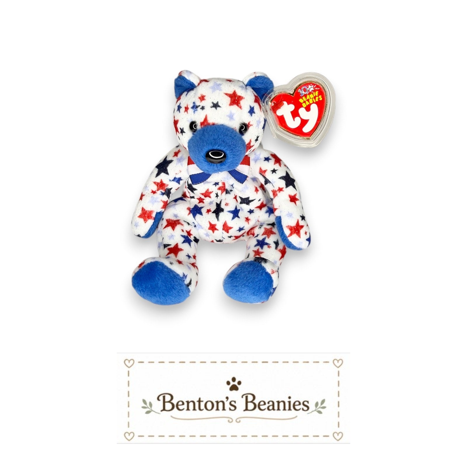 Blue the Patriot Bear TY Beanie Baby | Mint Heart & Tush Tag