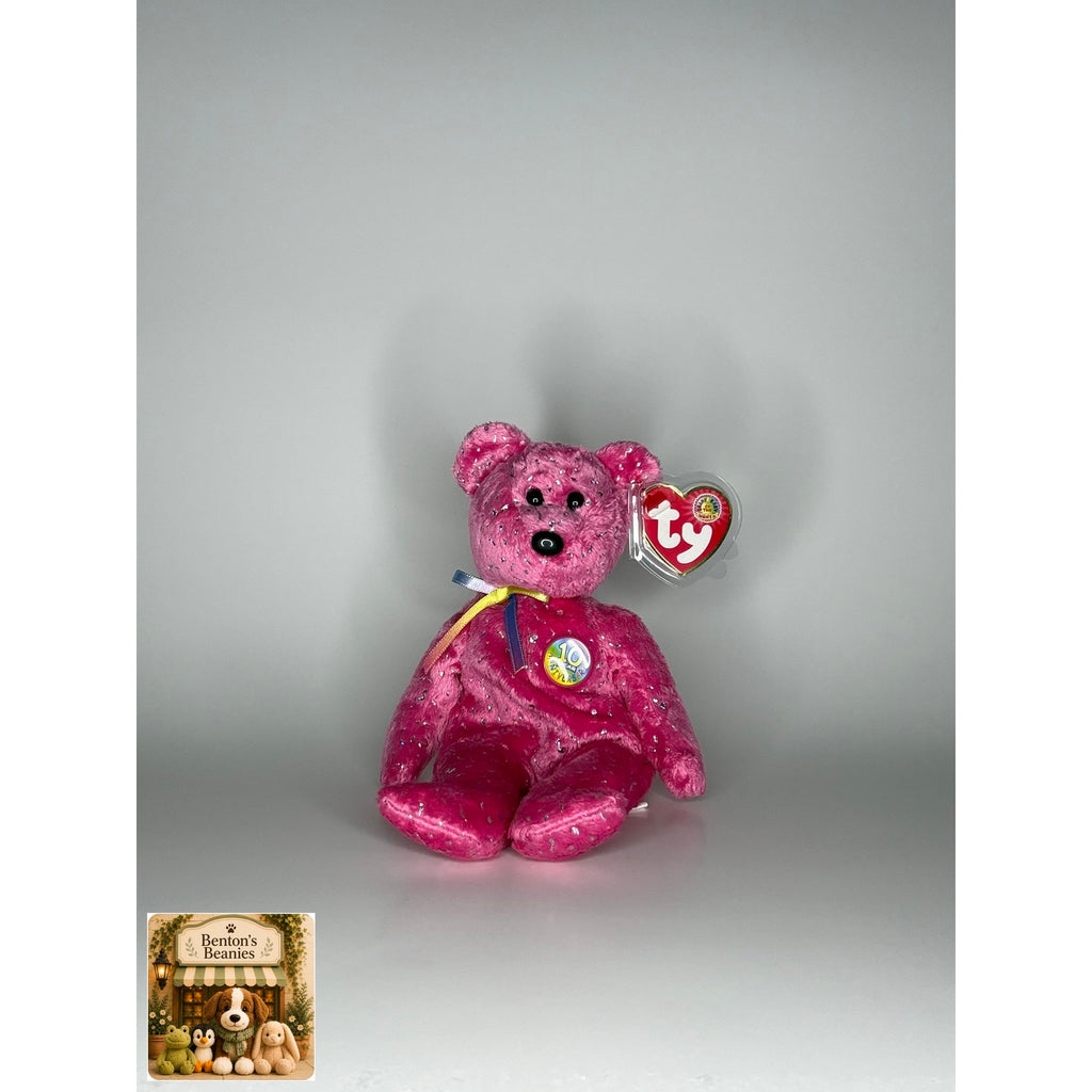 Decade the Bear Pink TY Beanie Baby | Mint Heart/Tush Tag