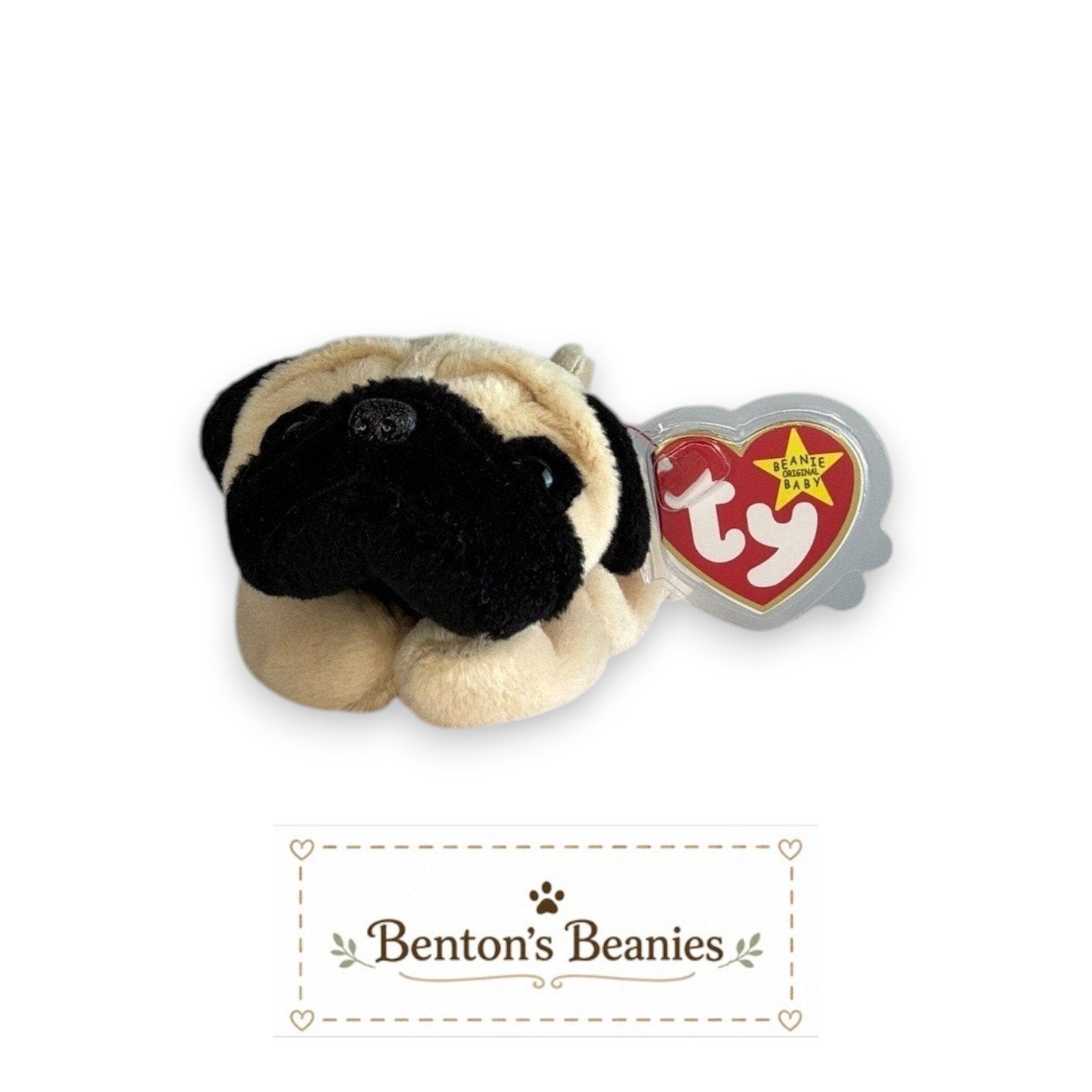 Pugsly the Pug Dog TY Beanie Baby | Mint Heart & Tush Tag