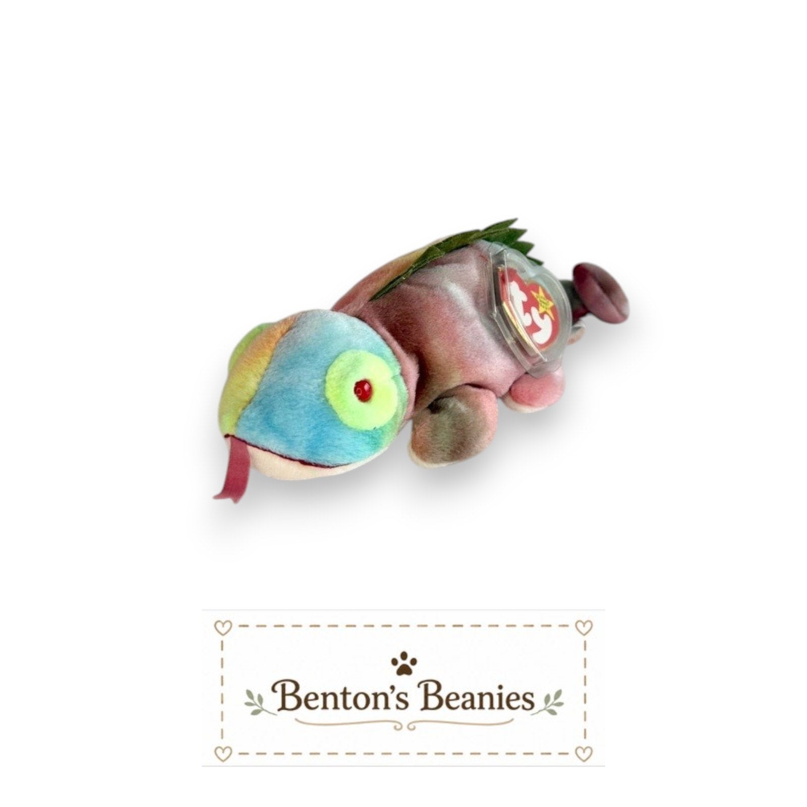 Iggy the Chameleon TY Beanie Baby | Mint Heart & Tush Tag