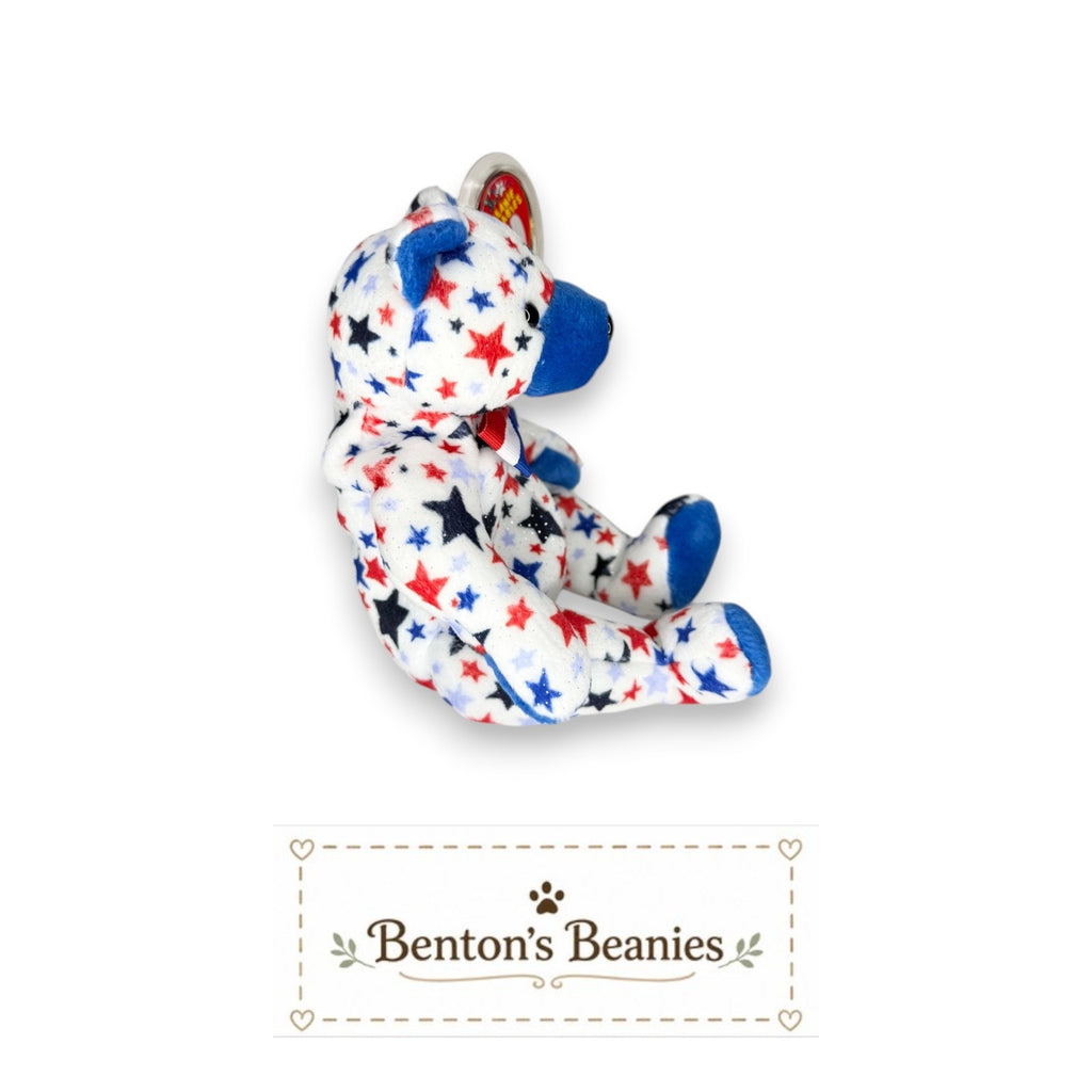 Blue the Patriot Bear TY Beanie Baby | Mint Heart & Tush Tag
