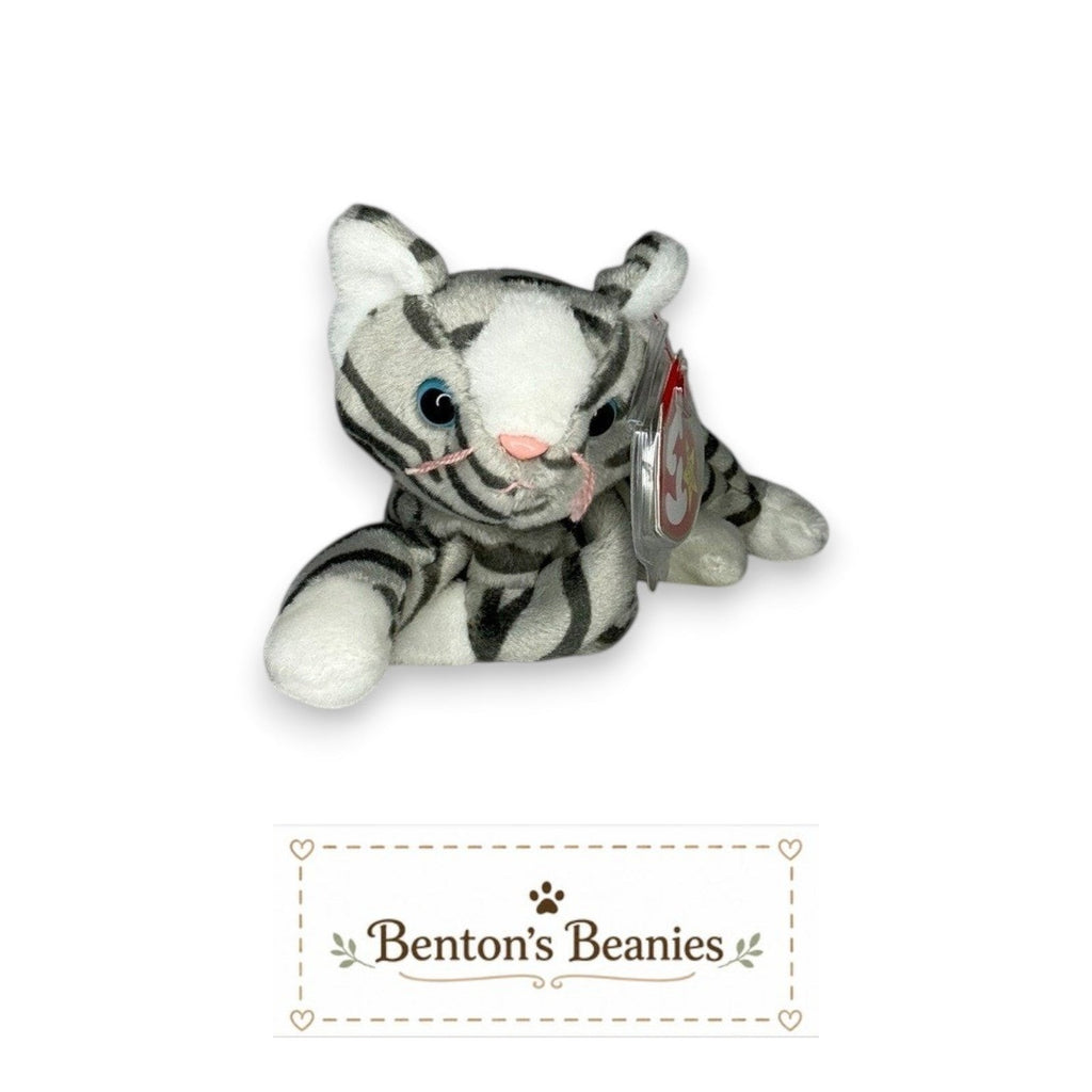 Prance the Grey Striped Cat TY Beanie Baby | Mint Heart & Tush Tag