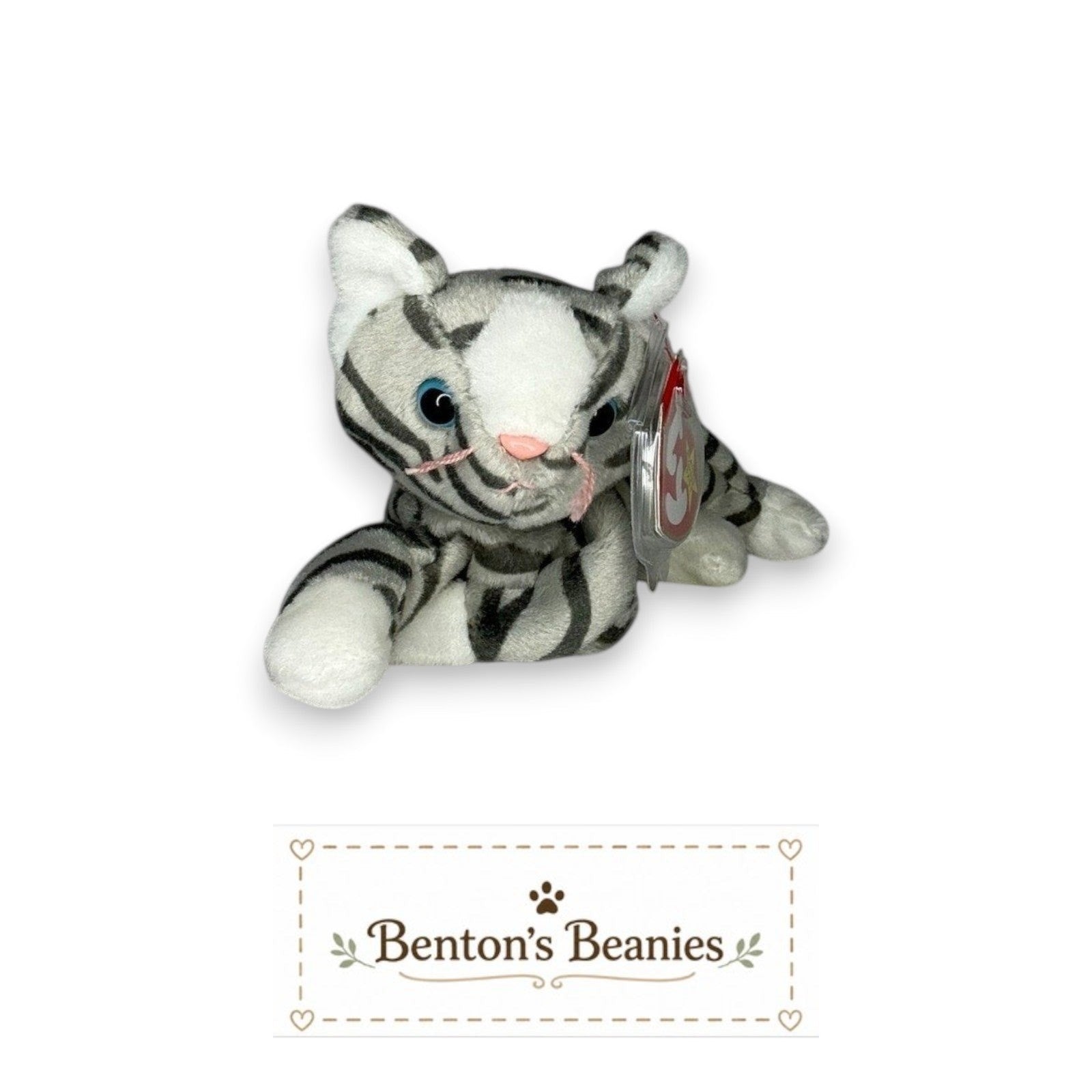 Prance the Grey Striped Cat TY Beanie Baby | Mint Heart & Tush Tag