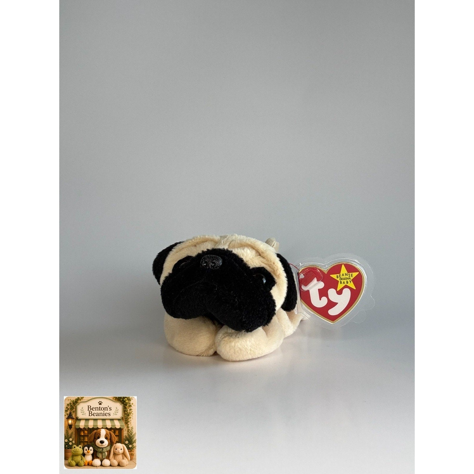 Pugsly the Pug Dog TY Beanie Baby | Mint Heart & Tush Tag