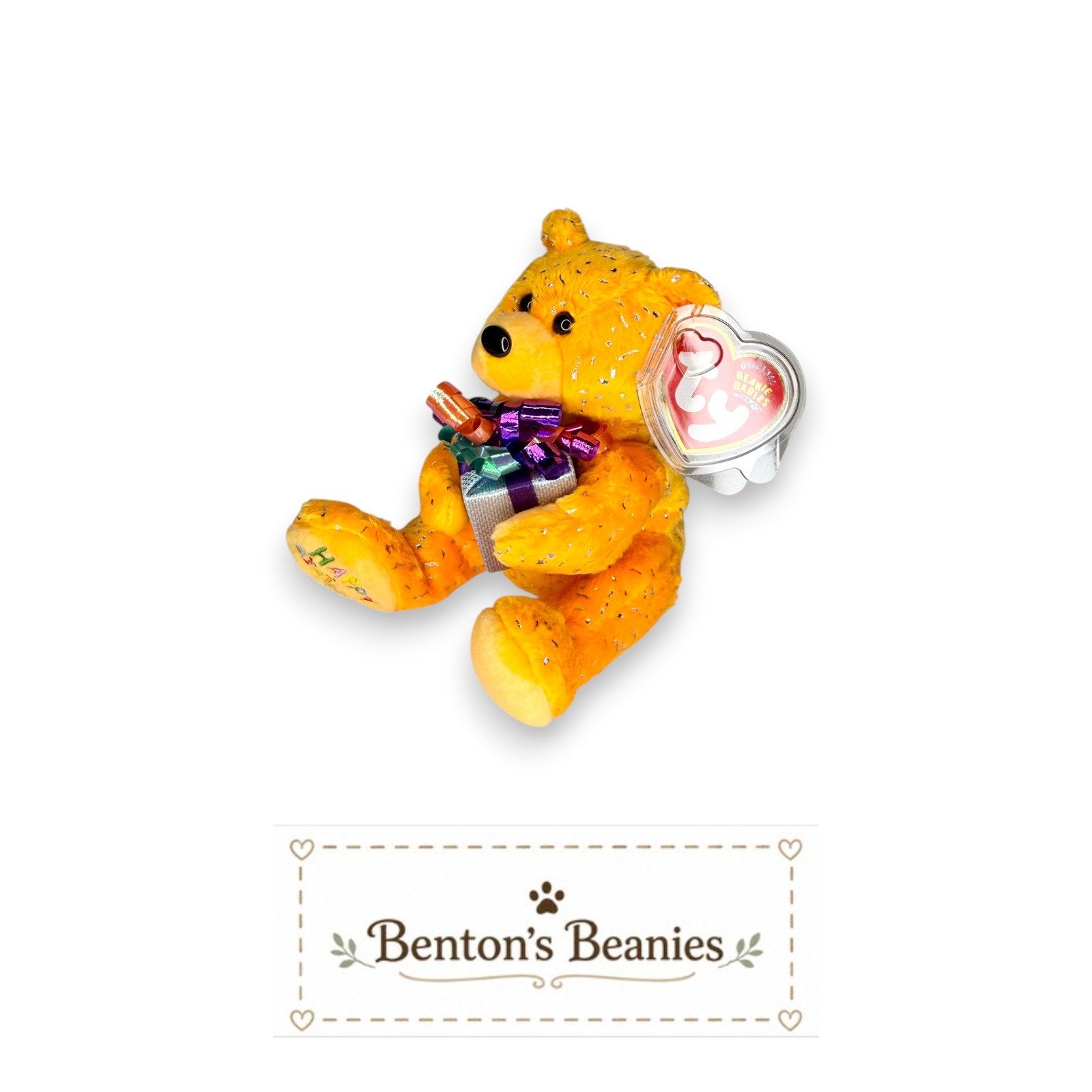Happy Birthday Bear TY Beanie Baby | Mint Heart & Tush Tag