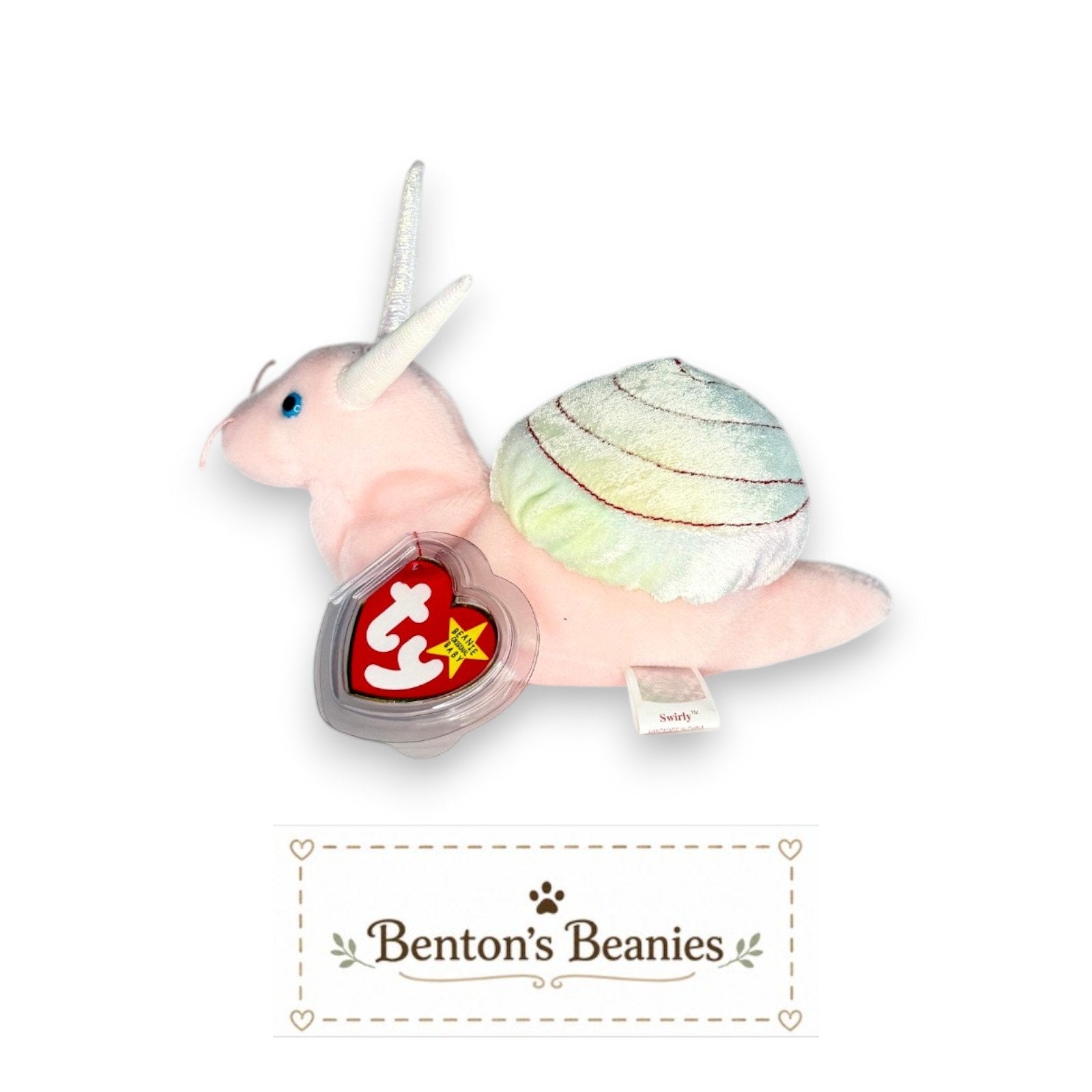 Swirly the Snail TY Beanie Baby | Mint Heart & Tush Tag