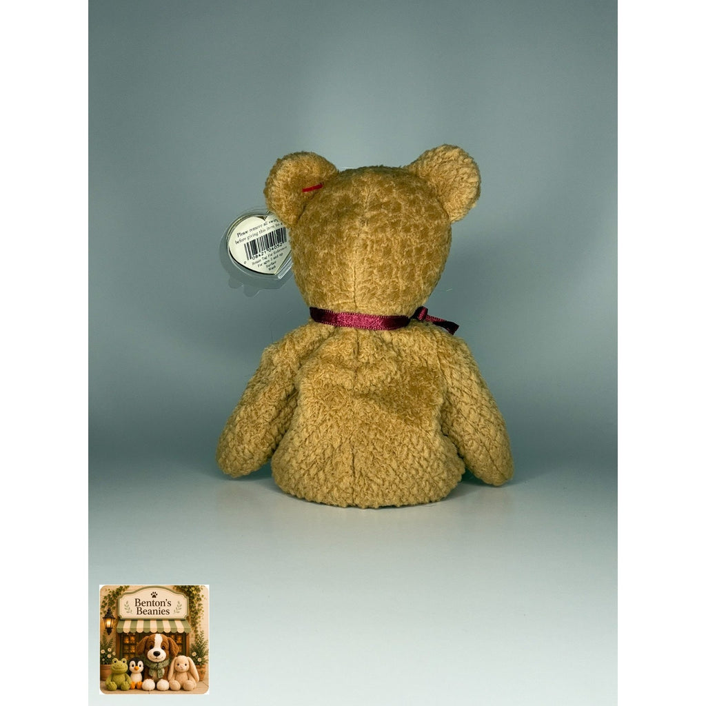Curly the Bear TY Beanie Baby | Mint Heart & Tush Tag