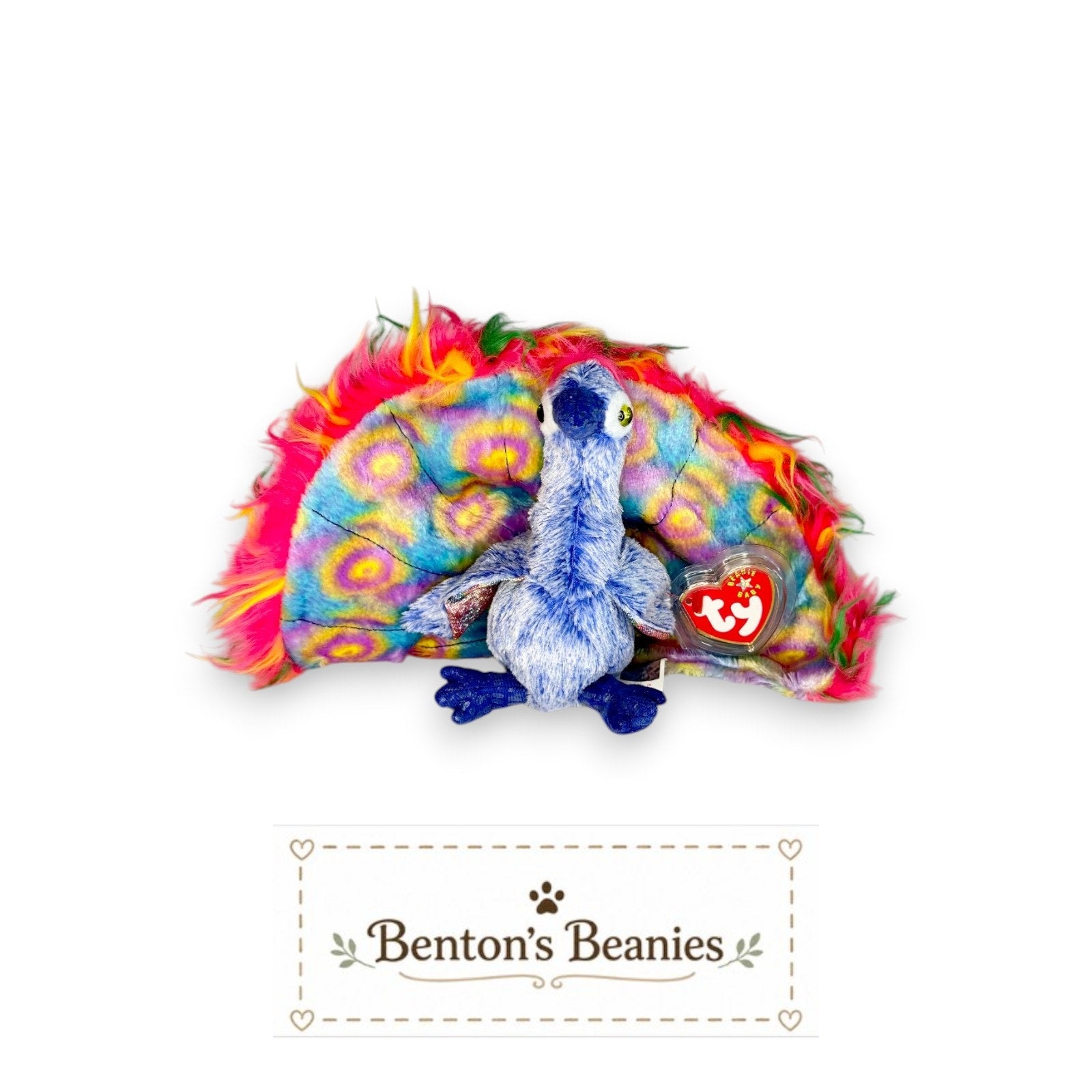 Flashy the Peacock TY Beanie Baby | Mint Heart & Tush Tag