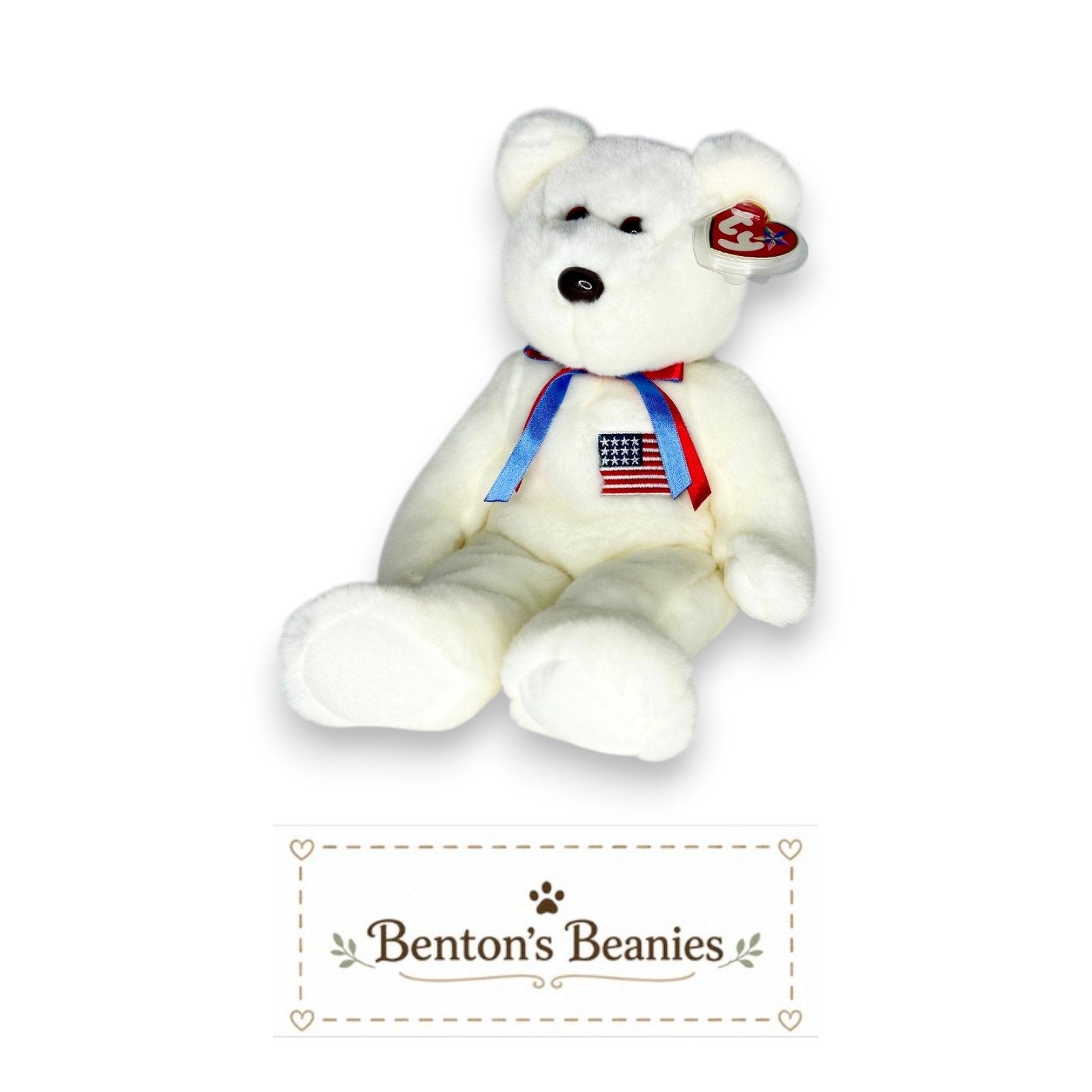 Libearty the Bear TY Beanie Buddies | Mint Heart & Tush Tag