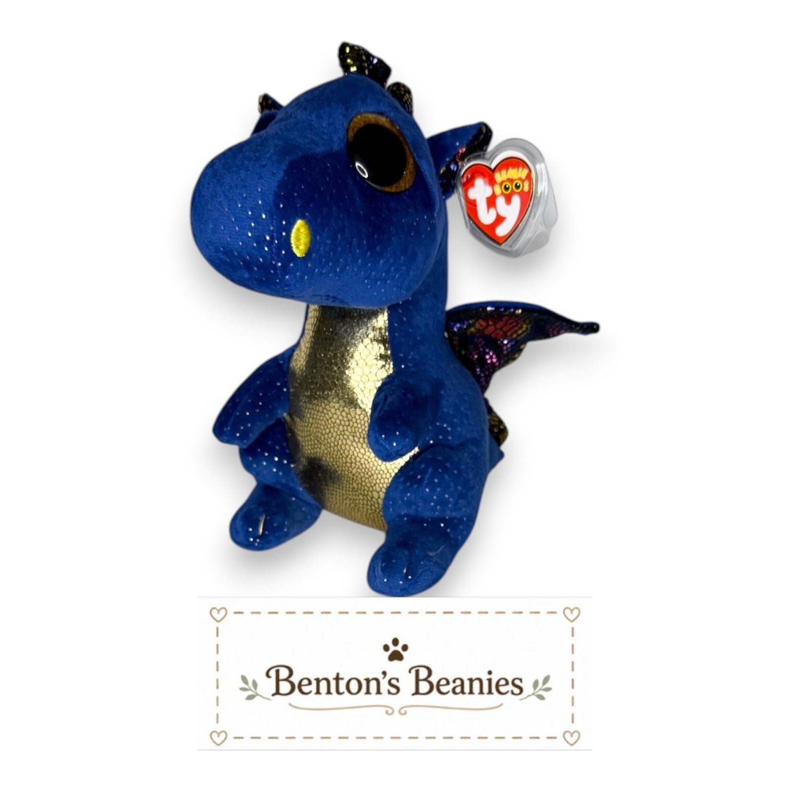 Saffire the Dragon TY Beanie Boo | Mint Heart Tags