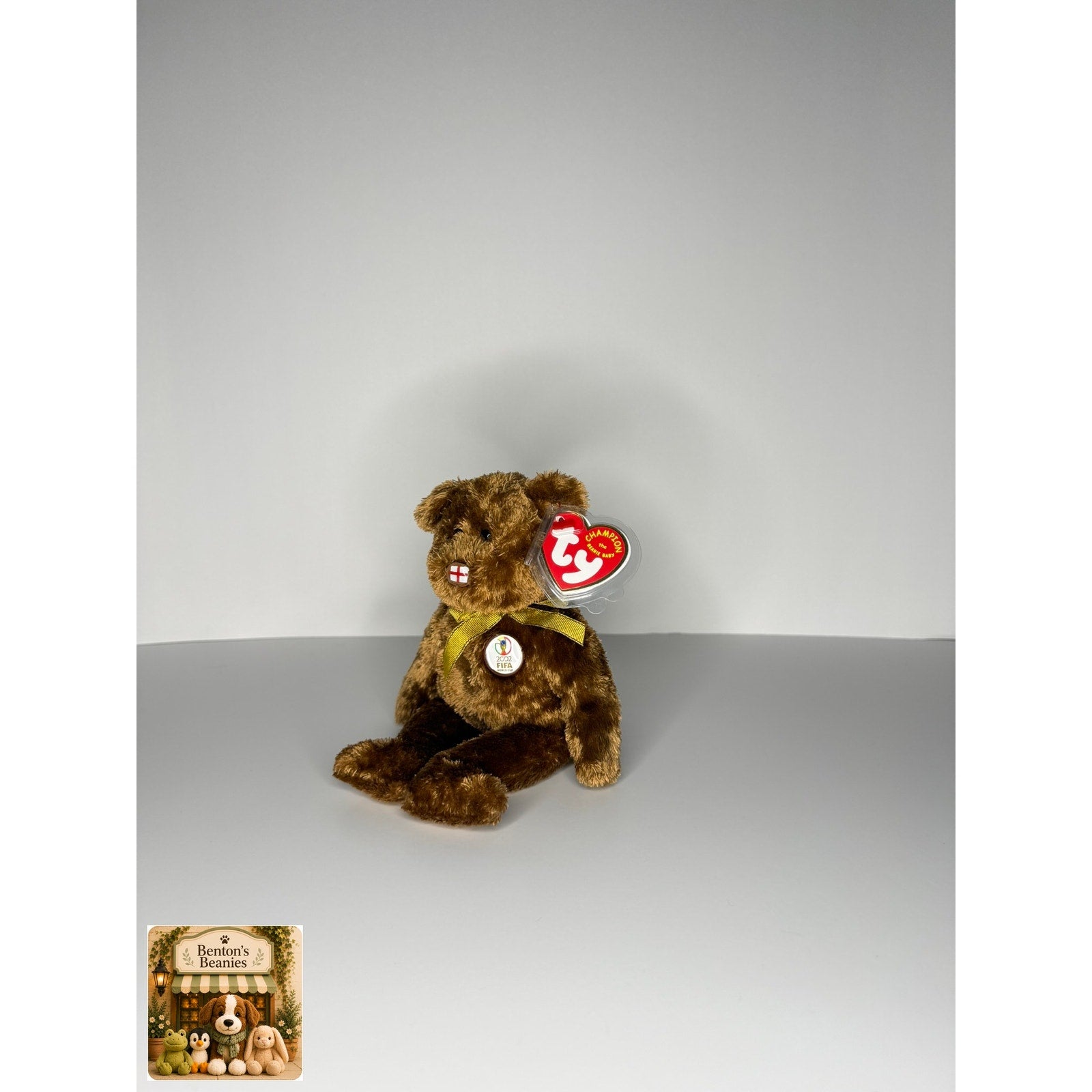 Champion the Bear TY Beanie Baby | Mint Heart & Tush Tag