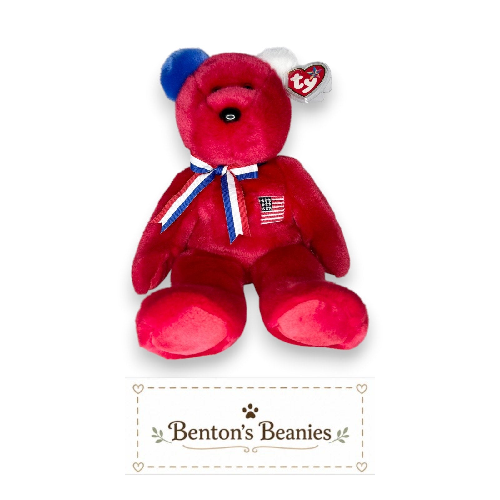 America the Bear TY Beanie Buddies | Mint Heart & Tush Tags