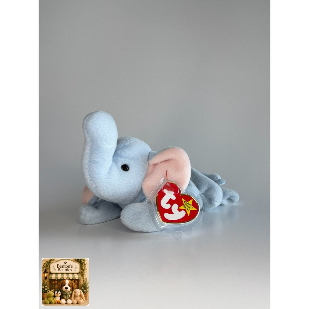 Peanut the Elephant Light Blue TY Beanie Baby | Mint Heart & Tush Tag