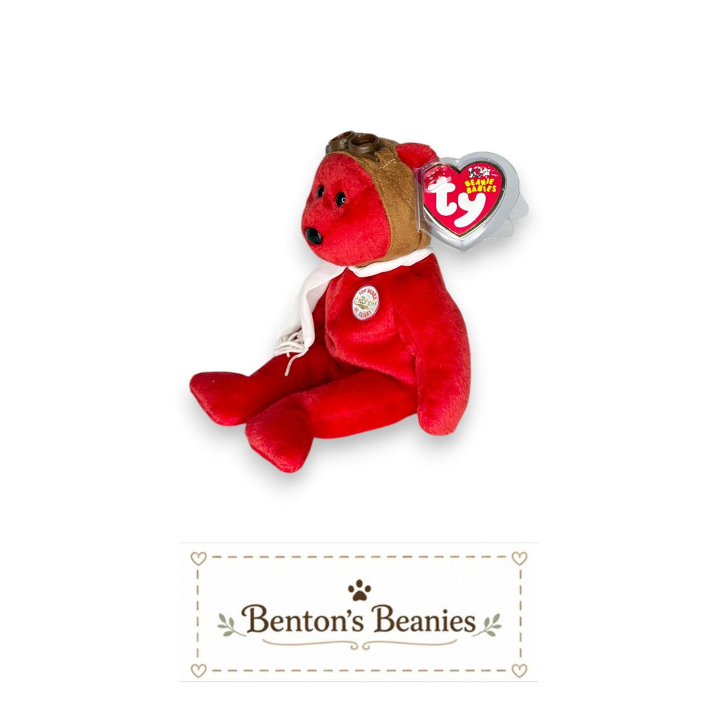 Bearon the Aviator Bear TY Beanie Baby | Mint Heart/Tush Tag