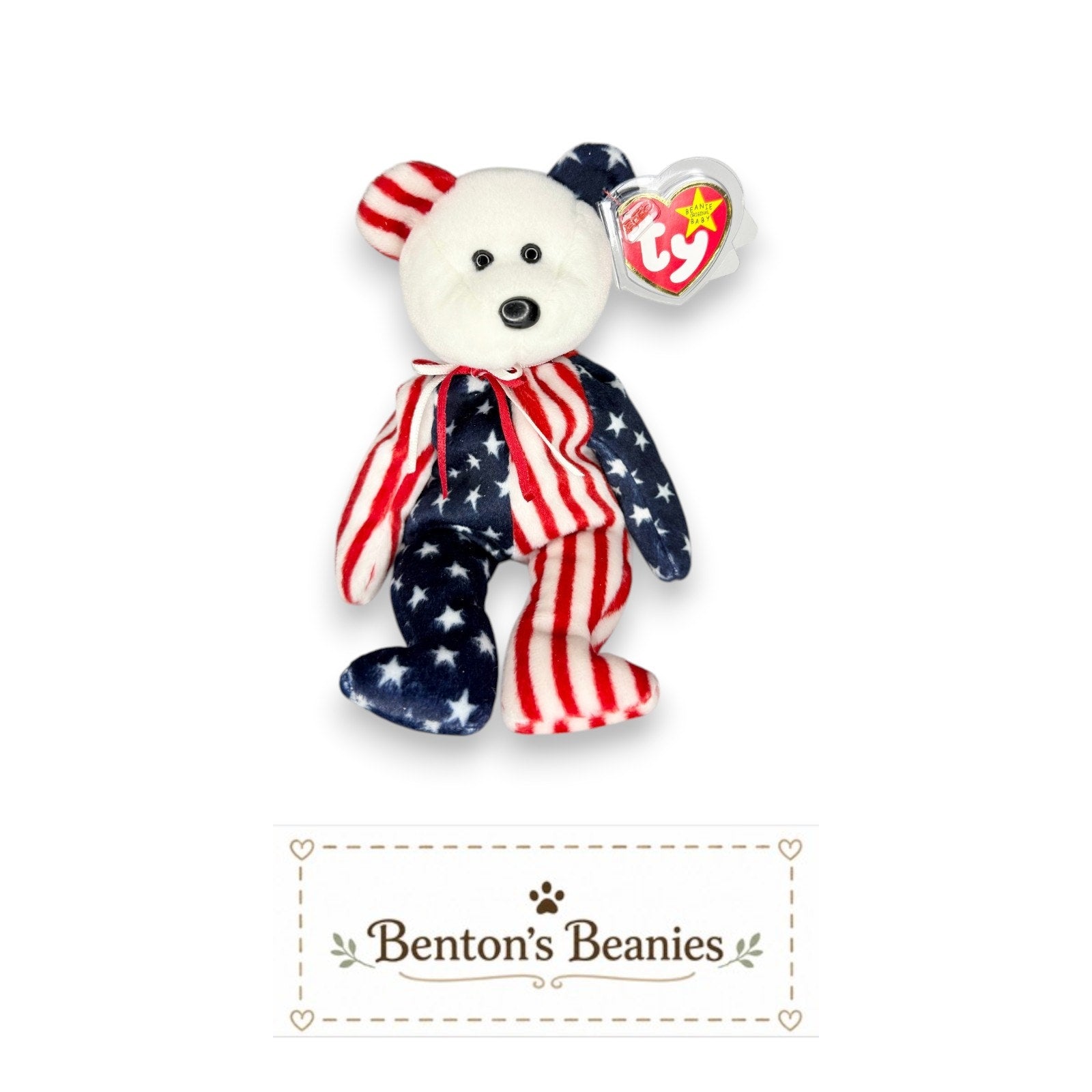 Spangle the Bear TY Beanie Baby | Mint Heart & Tush Tag