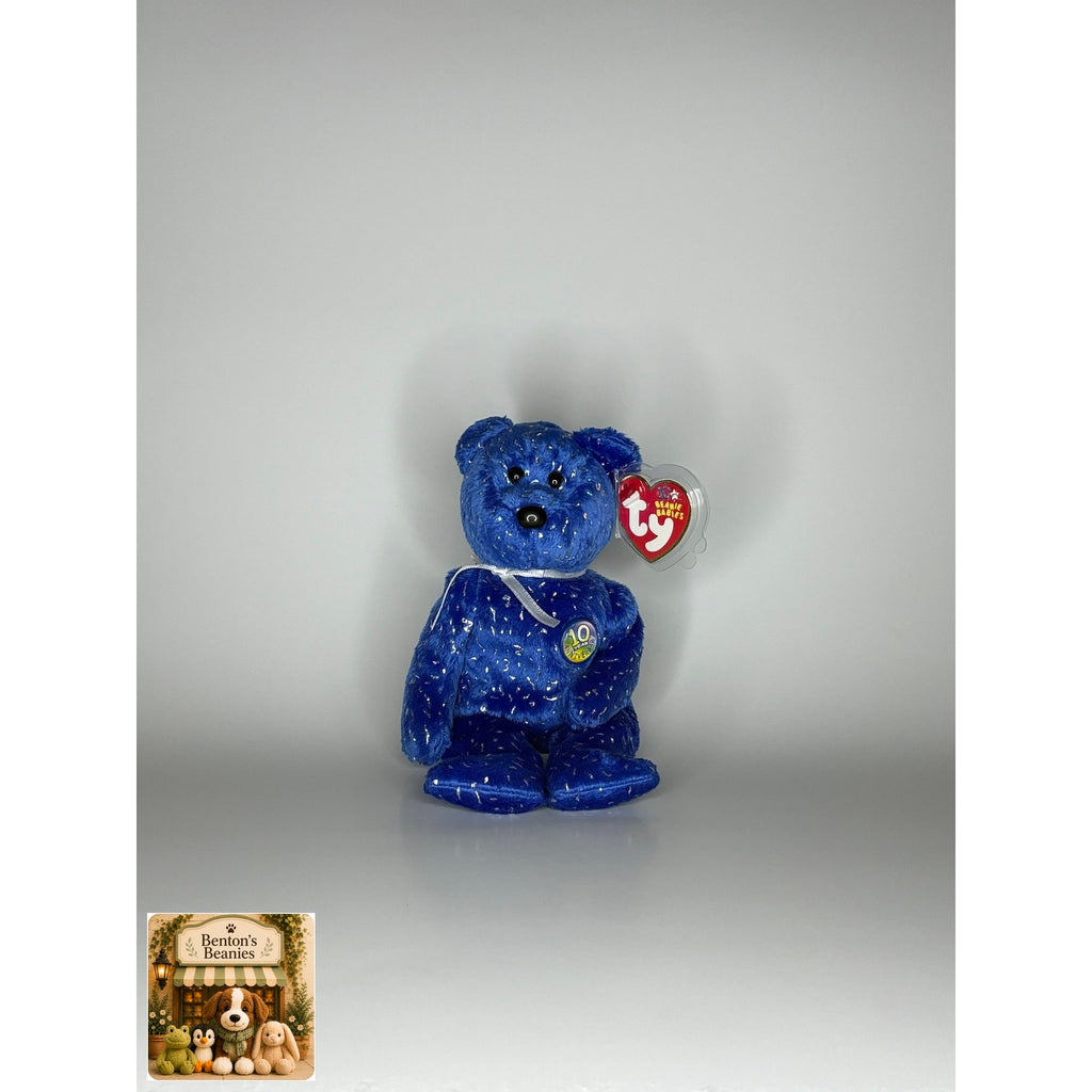 Decade the Bear Blue TY Beanie Baby | Mint Heart/Tush Tag