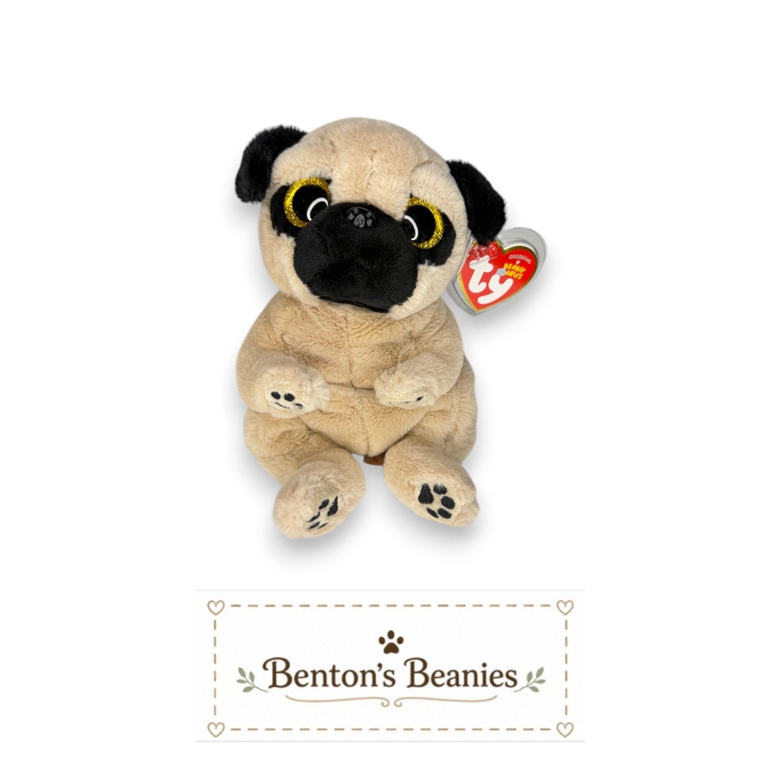 Izzy the Pug TY Beanie Baby | Mint Heart & Tush Tag