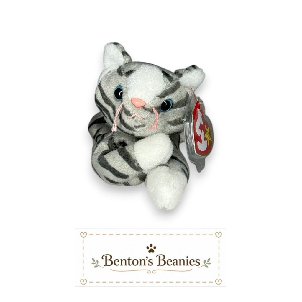 Prance the Grey Striped Cat TY Beanie Baby | Mint Heart & Tush Tag