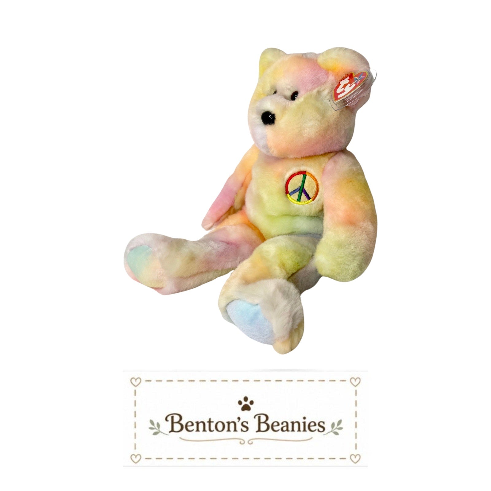 Peace Bear (Light) TY Beanie Buddies | Mint Heart Tush Tags