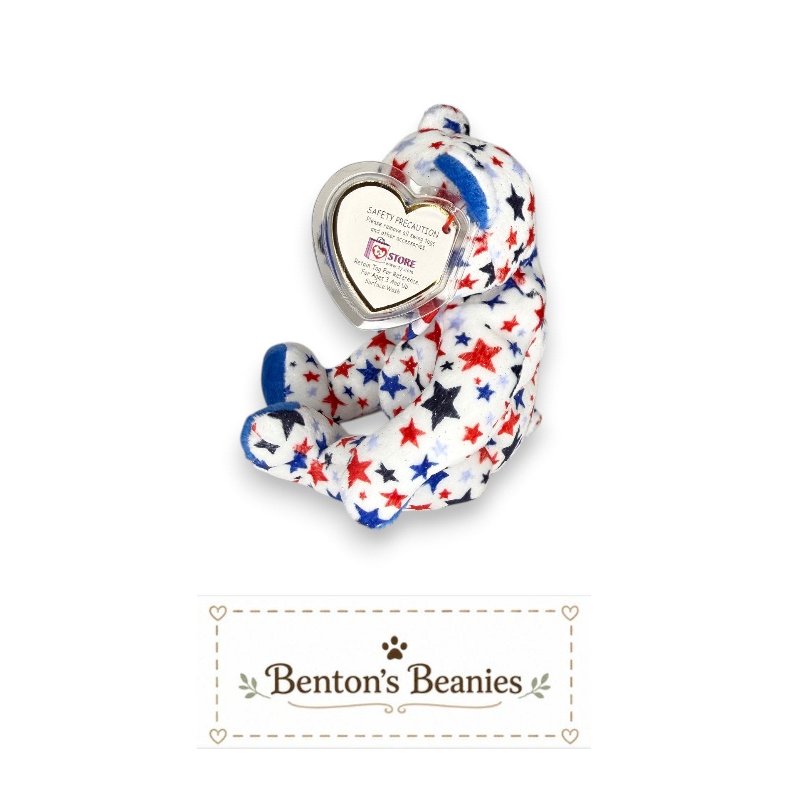 Blue the Patriot Bear TY Beanie Baby | Mint Heart & Tush Tag