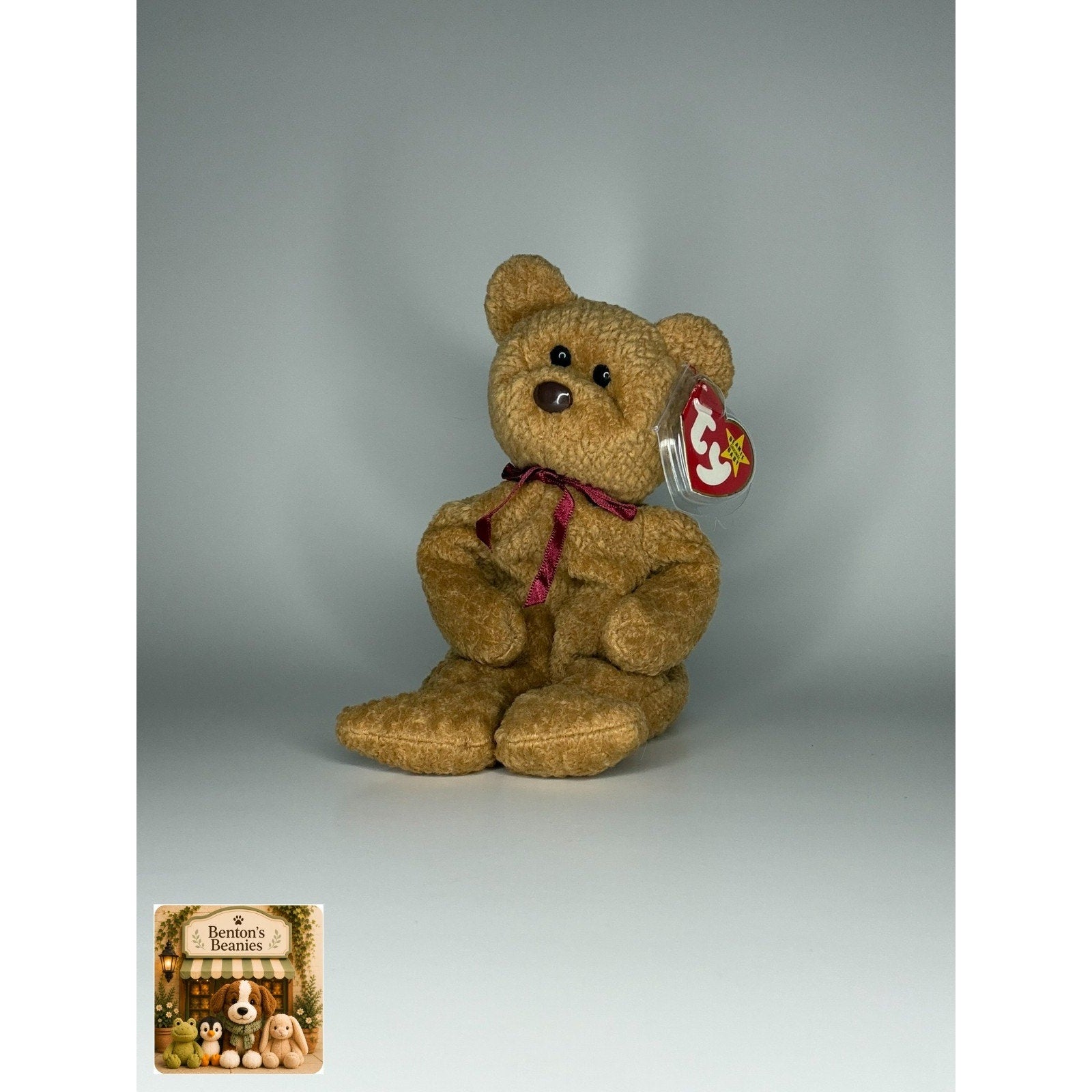 Curly the Bear TY Beanie Baby | Mint Heart & Tush Tag