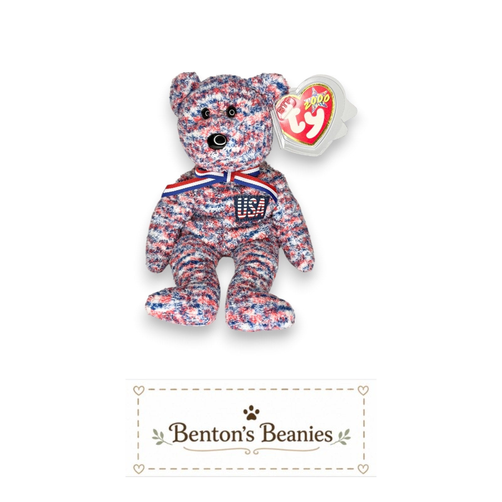 USA the Bear TY Beanie Baby | Mint Heart & Tush Tag