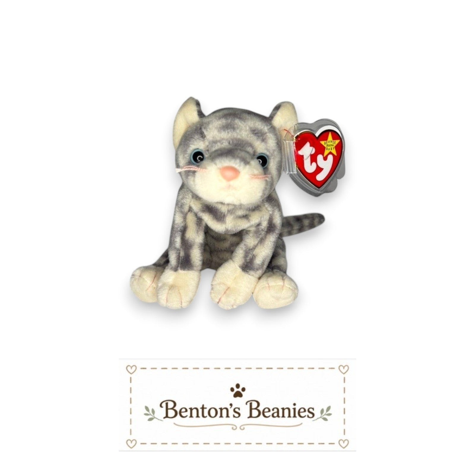 Silver the Cat TY Beanie Baby | Mint Heart & Tush Tag