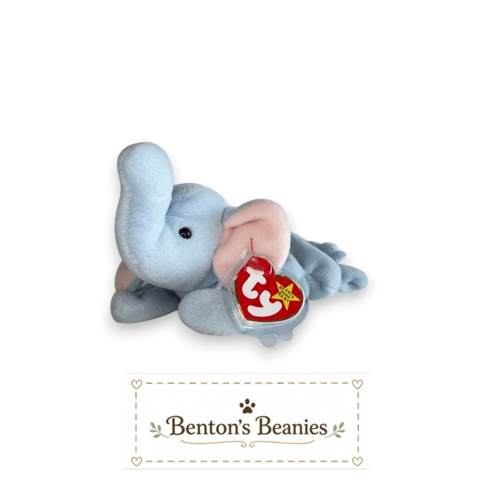 Peanut the Elephant Light Blue TY Beanie Baby | Mint Heart & Tush Tag
